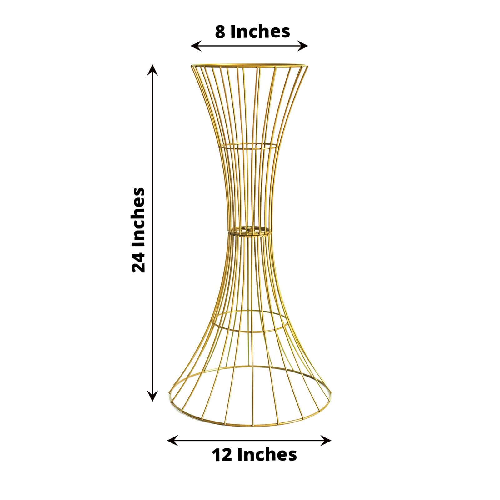 Metal Centerpiece Stand Gold Hourglass Trumpet Shape Design - Flower Open Frame Reversible Pedestal 24"