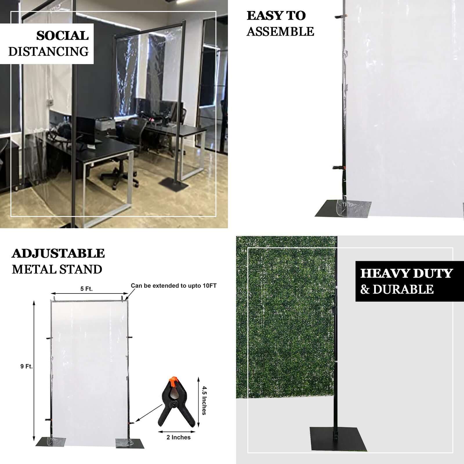 4ft x 9ft Portable Isolation Wall with Artificial Grass Wall Panels, Floor Standing Sneeze Guard