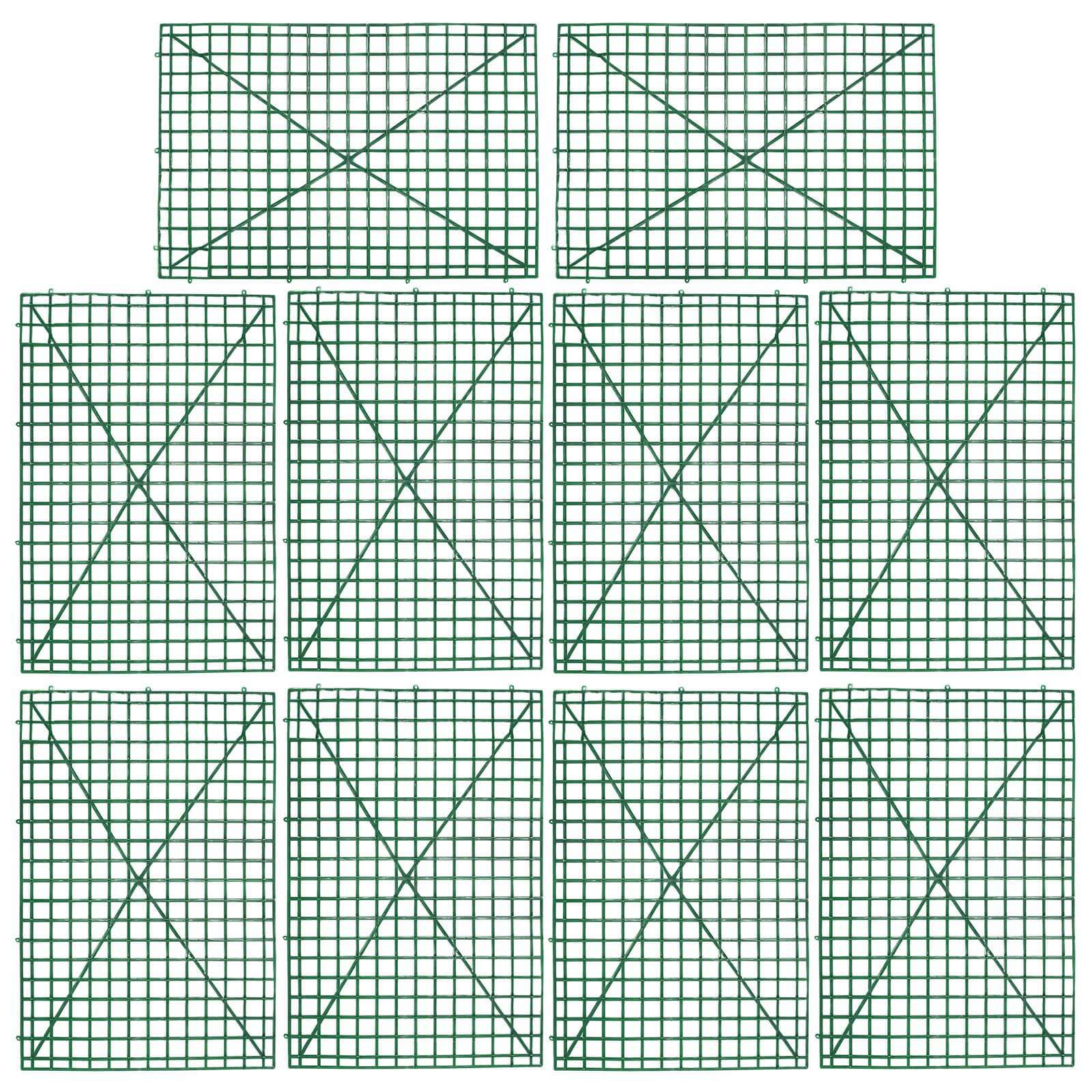 10 Pack 24"x16" Dark Green Artificial Flower Wall Grid Panel Frames, DIY Plastic Mesh Plant Wall Backdrop Fences