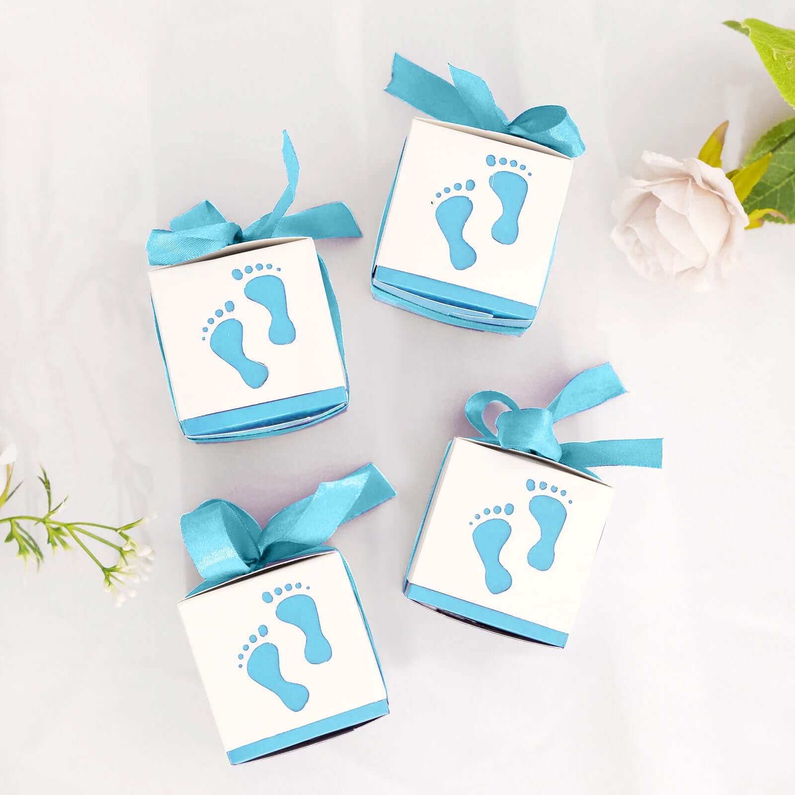 25 Pack 2" Light Blue Footprint Baby Shower Party Favor Candy Gift Boxes