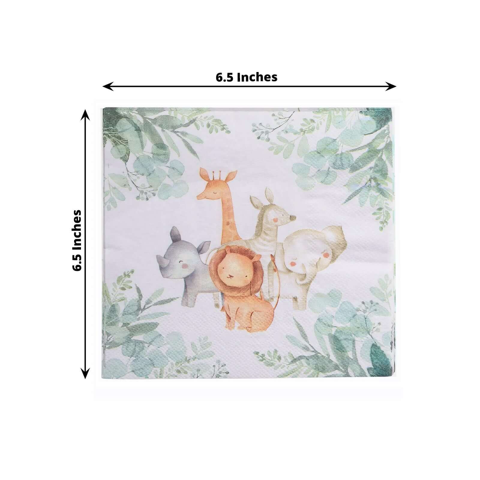 20-Pack Paper Beverage Napkins with Safari Animal Print - Jungle Theme 2 Ply Disposable Party Napkins 5"x5" 18GSM
