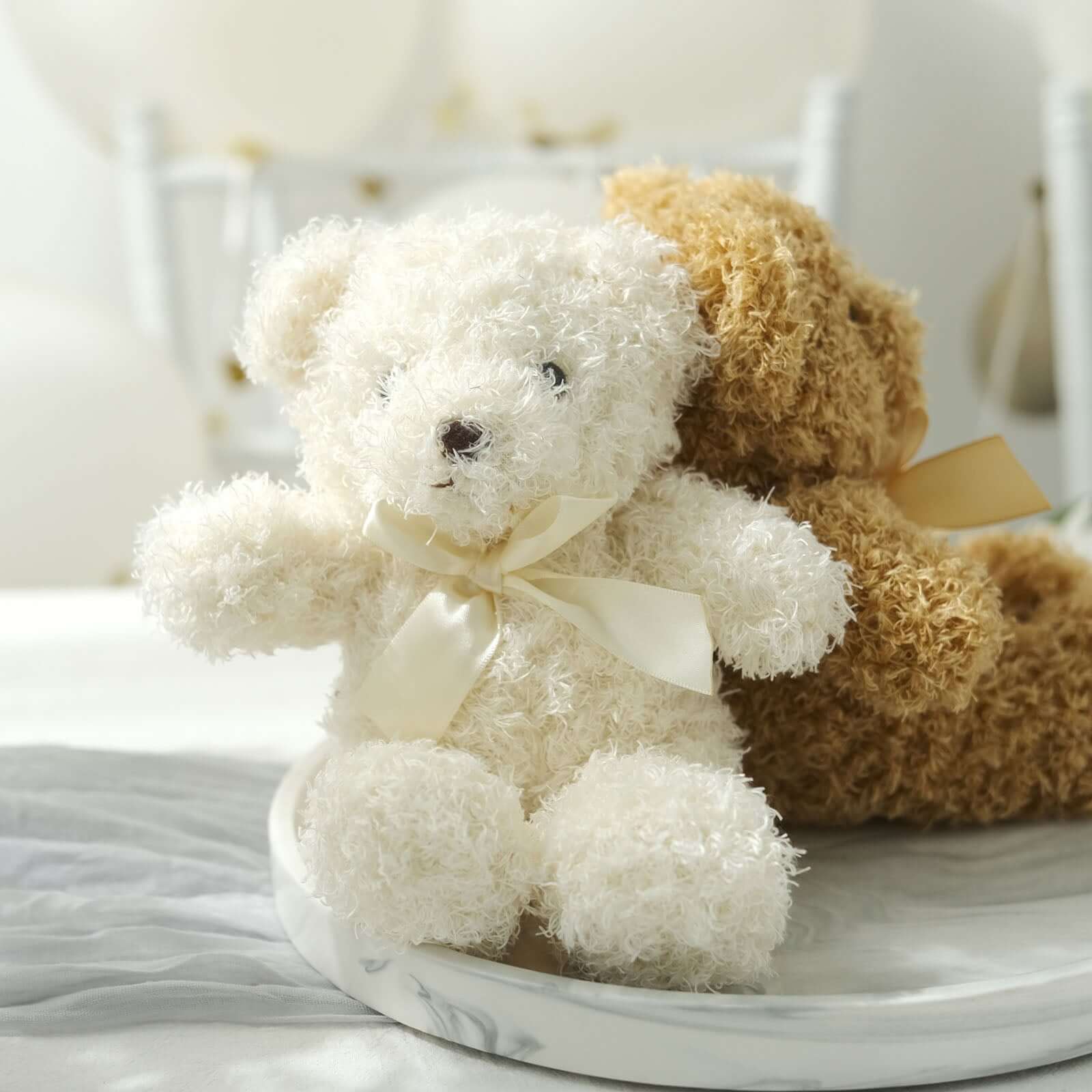 Set of 3 7" Cute Plush Stuffed Teddy Bears Party Favors Centerpiece Decor, Soft Toy Animals Party Decorations - Dark Brown,Ivory,Natural