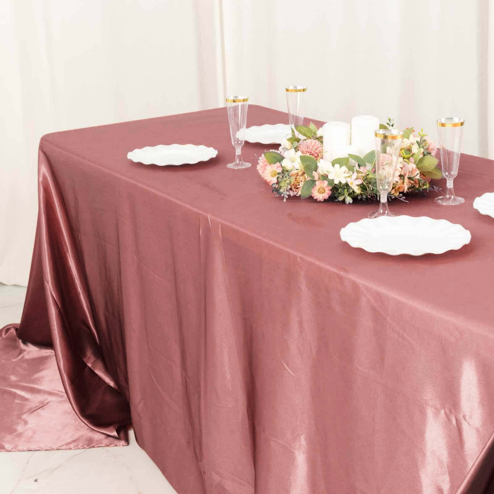 Satin Rectangular 90"x156" Tablecloth Cinnamon Rose - Seamless Table Cover