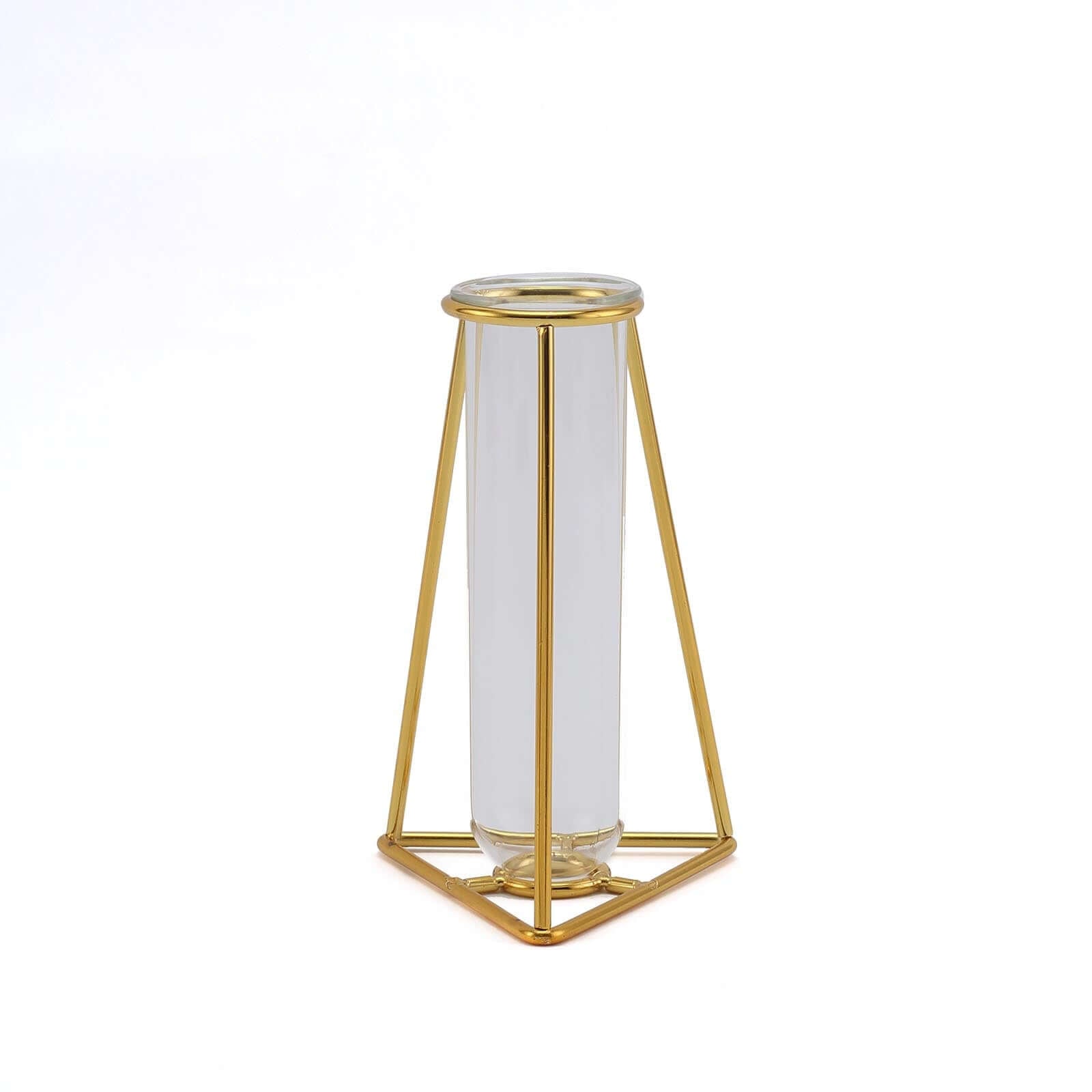 2-Pack Mini Wedding Centerpieces Gold Metal Frame Triangular Geometric Design - Test Tube Bud Vases 6"