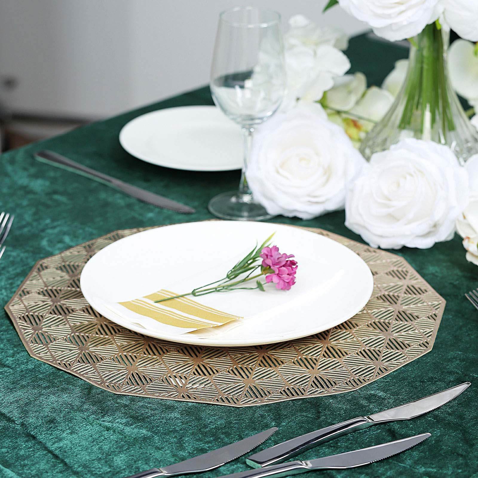 6-Pack Dining Table Mats Geometric Woven Design Gold - Vinyl Non-Slip Surface for Modern Table Settings 15"