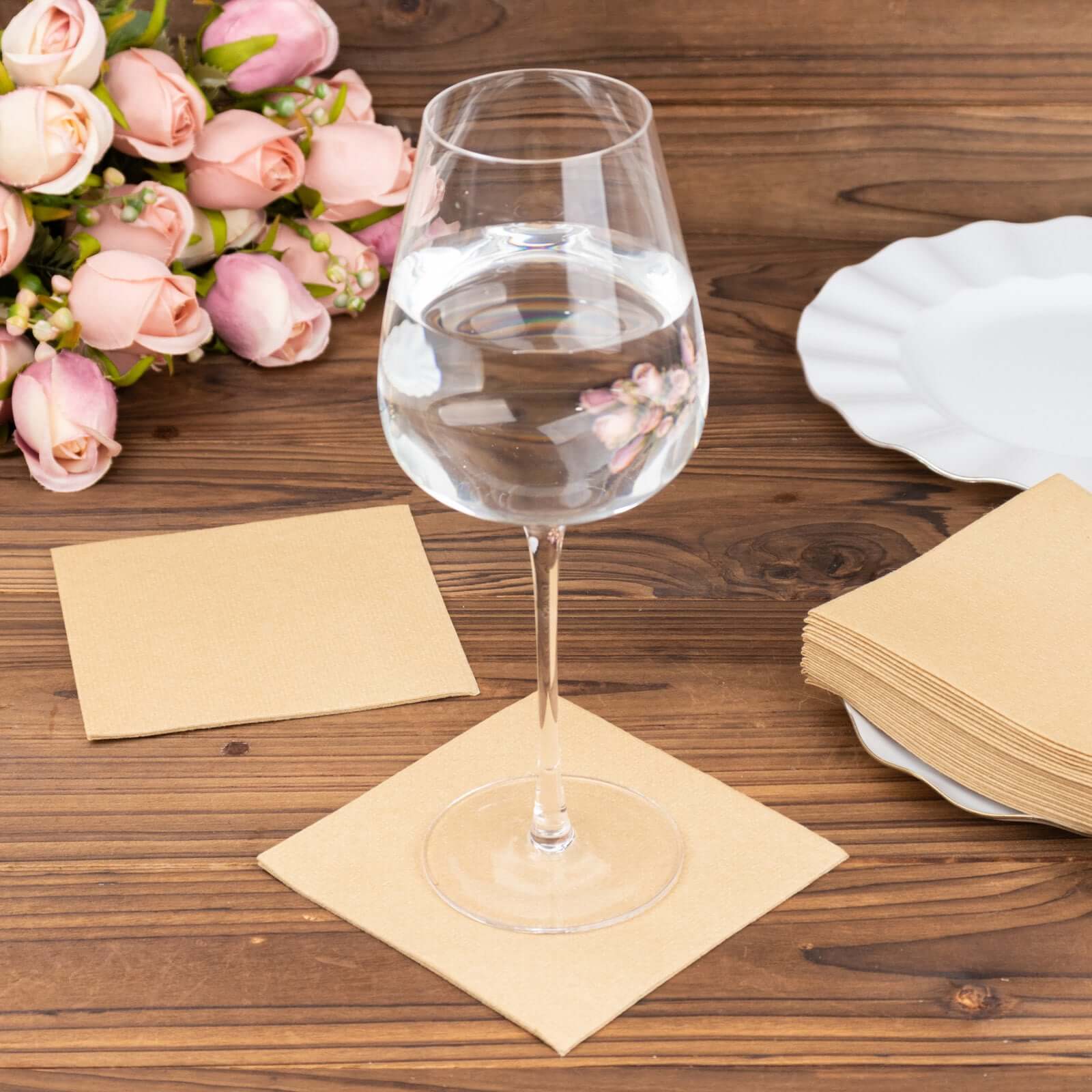 20-Pack Paper Linen-Like Cocktail Napkins Natural - Disposable 5"x5" Airlaid Soft Napkins