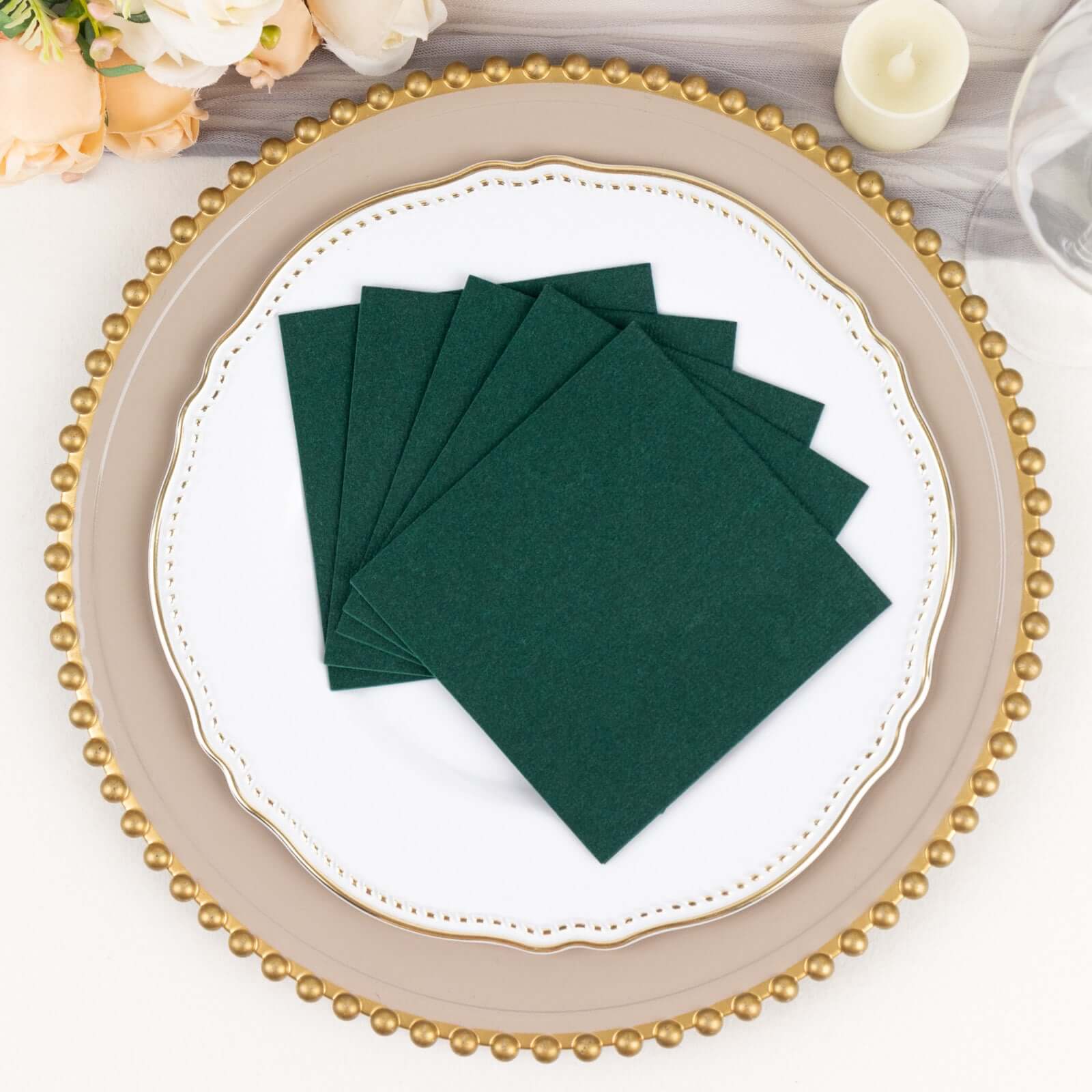 20-Pack Paper Linen-Like Cocktail Napkins Hunter Emerald Green - Disposable 5"x5" Airlaid Soft Napkins