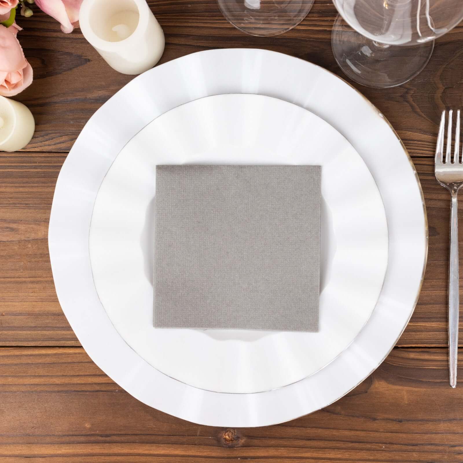 20-Pack Paper Linen-Like Cocktail Napkins Silver - Disposable 5"x5" Airlaid Soft Napkins