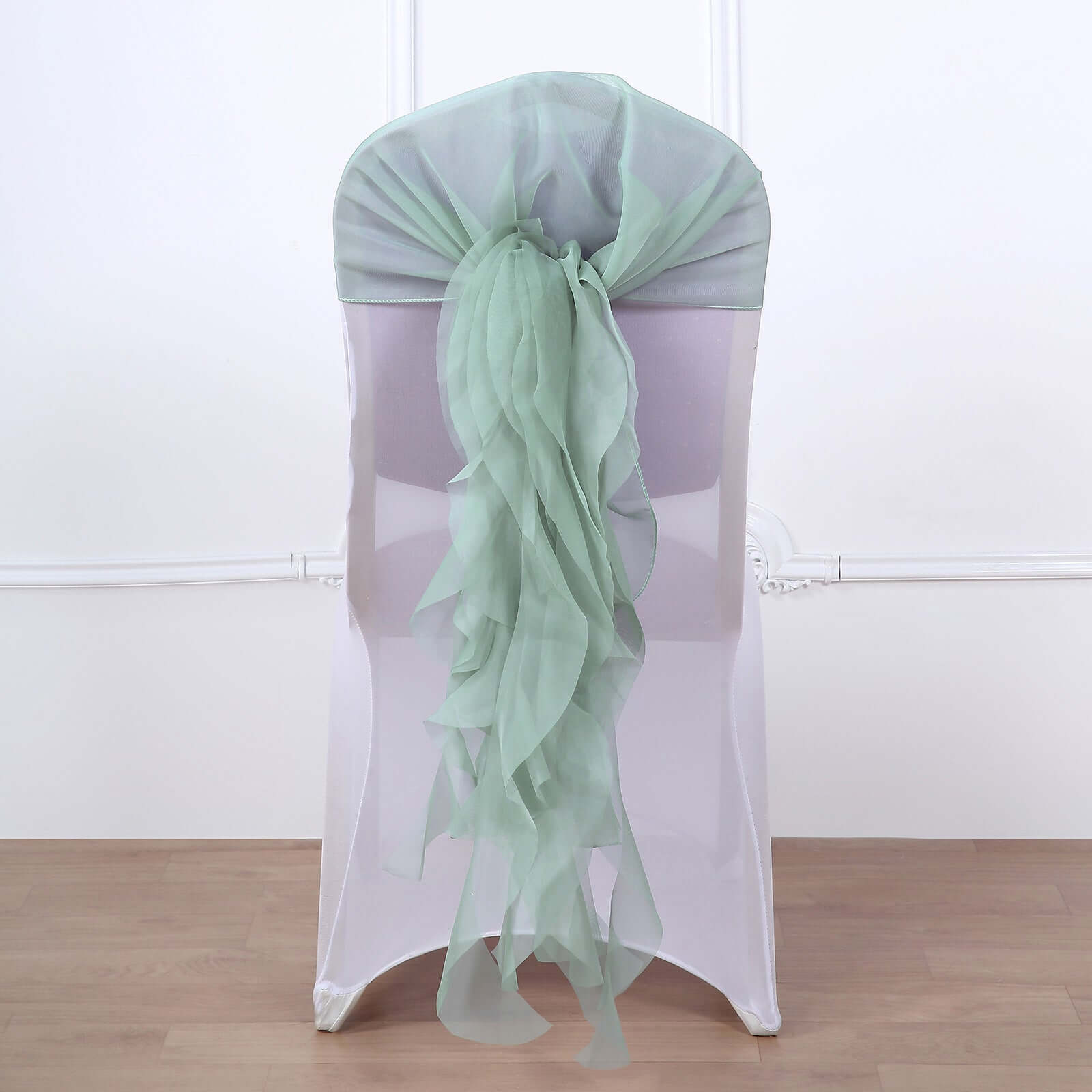 Chiffon Chair Sash with Curly Design Eucalyptus Sage - Stylish Chair Decorations