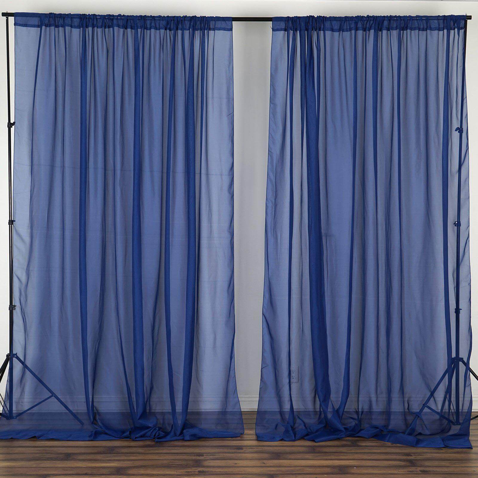 2 Pack Navy Blue Sheer Chiffon Event Curtain Drapes, Durable Flame Resistant Premium Organza Backdrop Event Panels With Rod Pockets - 10ftx10ft