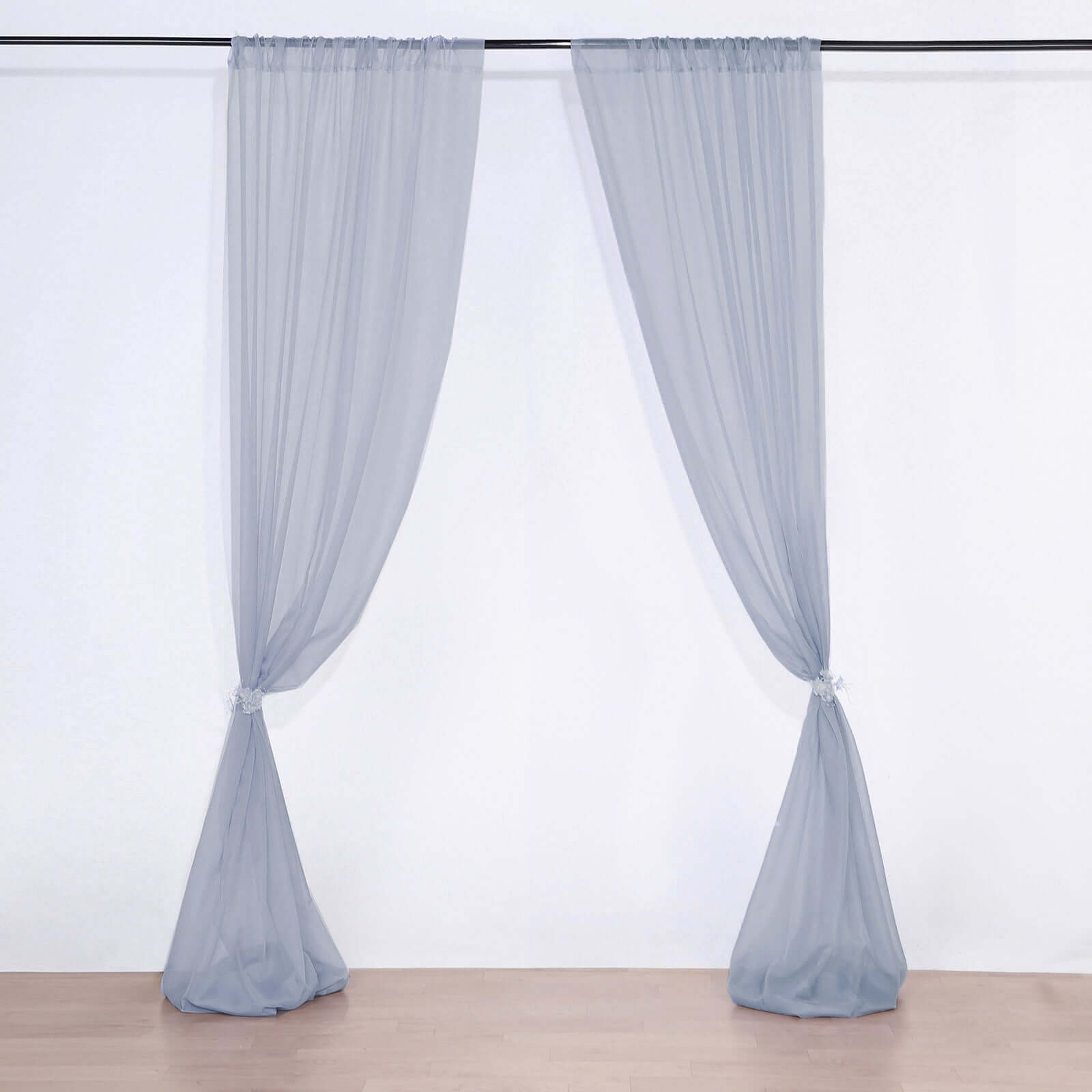 2 Pack Dusty Blue Sheer Chiffon Event Curtain Drapes, Durable Flame Resistant Premium Organza Backdrop Event Panels With Rod Pockets - 10ftx10ft