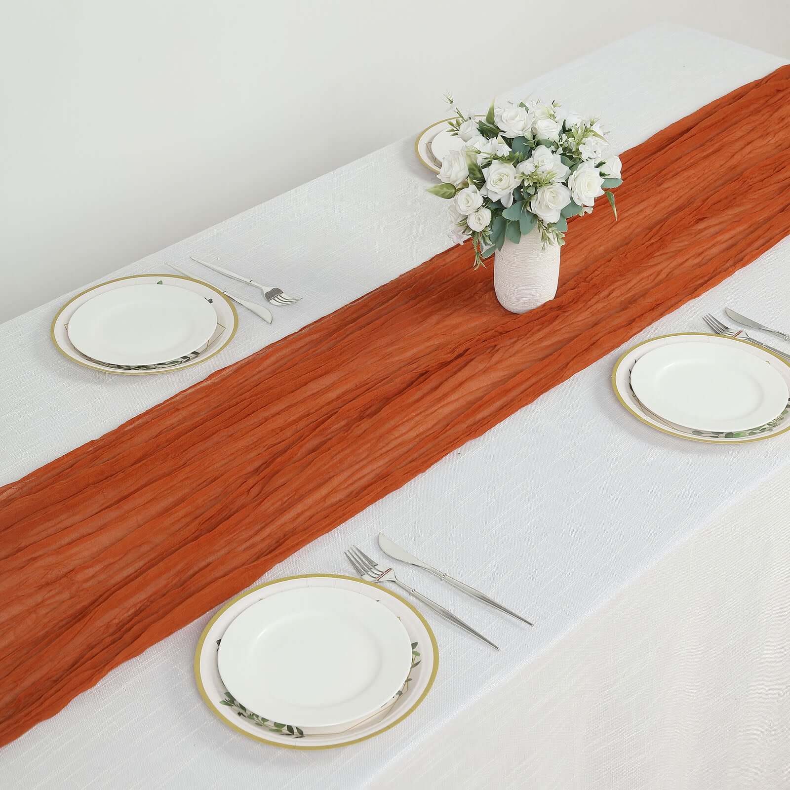Gauze Cheesecloth 10ft Table Runner Terracotta (Rust) - Rustic Boho Style