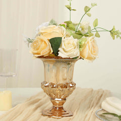 2-Pack Glass Mini Pedestal Flower Vases in Classic Roman Urn Style Amber Gold - Sophisticated Wedding Table Centerpieces 8"