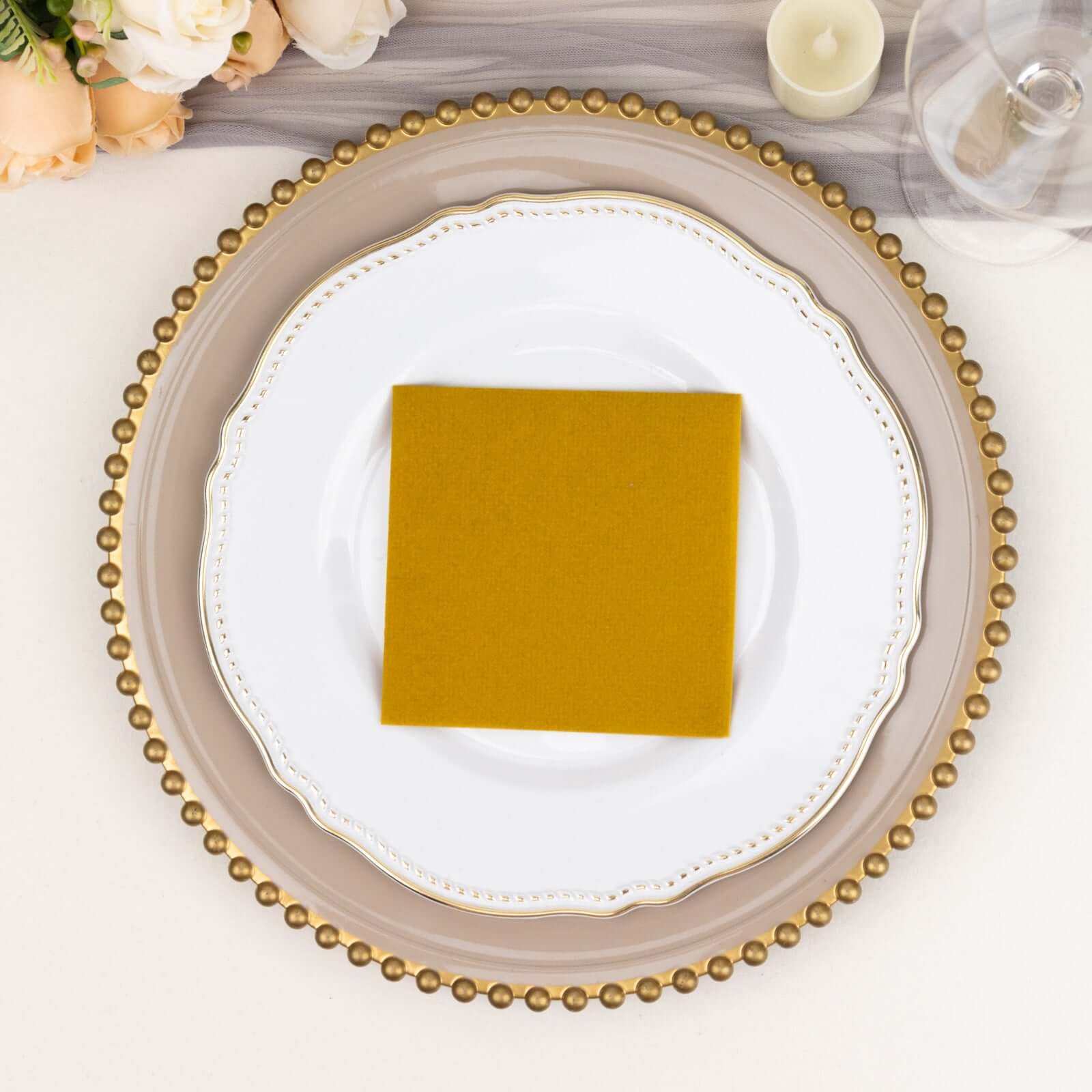 20-Pack Paper Linen-Like Cocktail Napkins Gold - Disposable 5"x5" Airlaid Soft Napkins