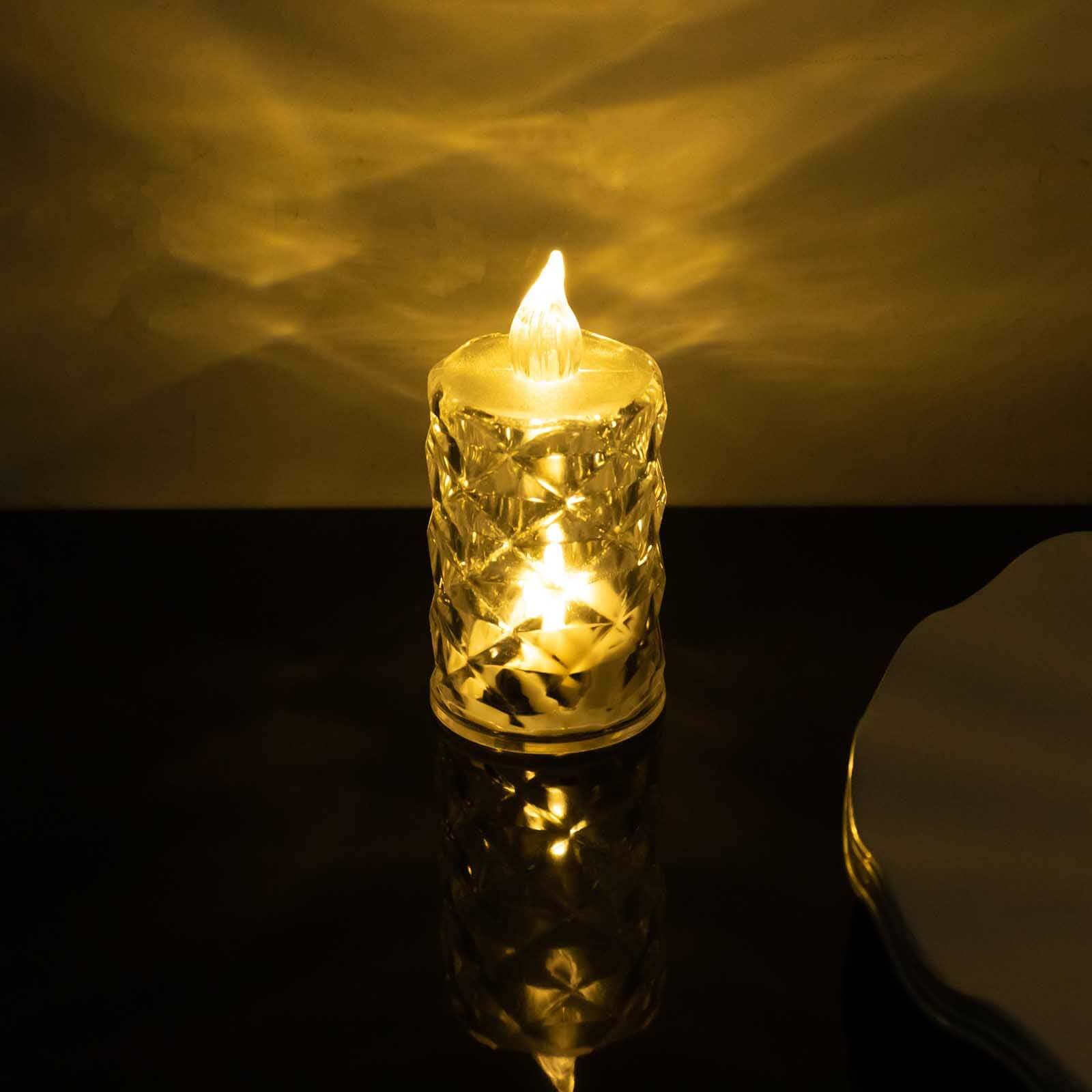 12-Pack LED Flameless Decorative Lighting Diamond Cut Warm White - Battery Operated Tealight Candles 3"
