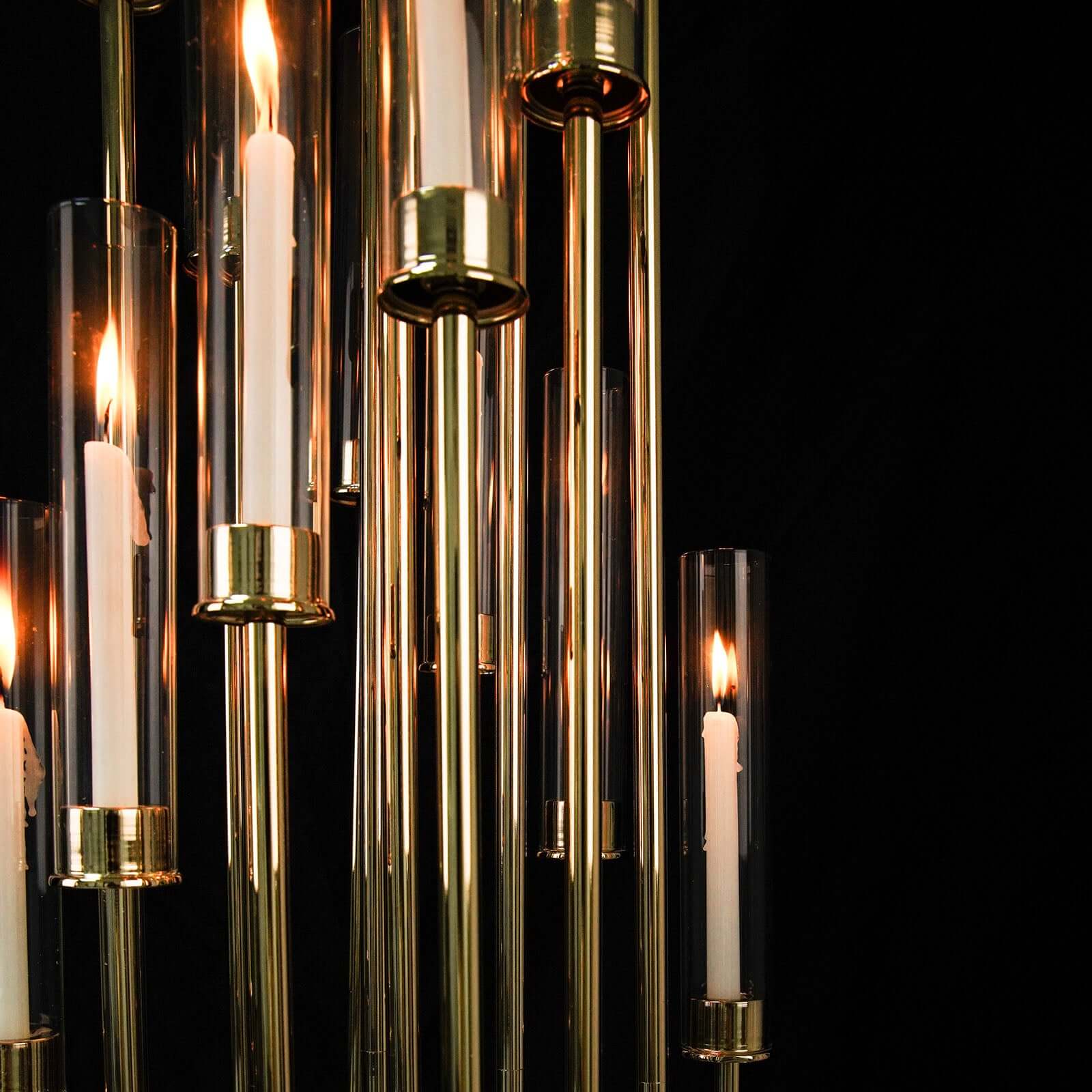16-Arm Cluster Taper Candle Holder Gold with Clear Glass Shades - Stunning Large Candle Display for Venues 78"