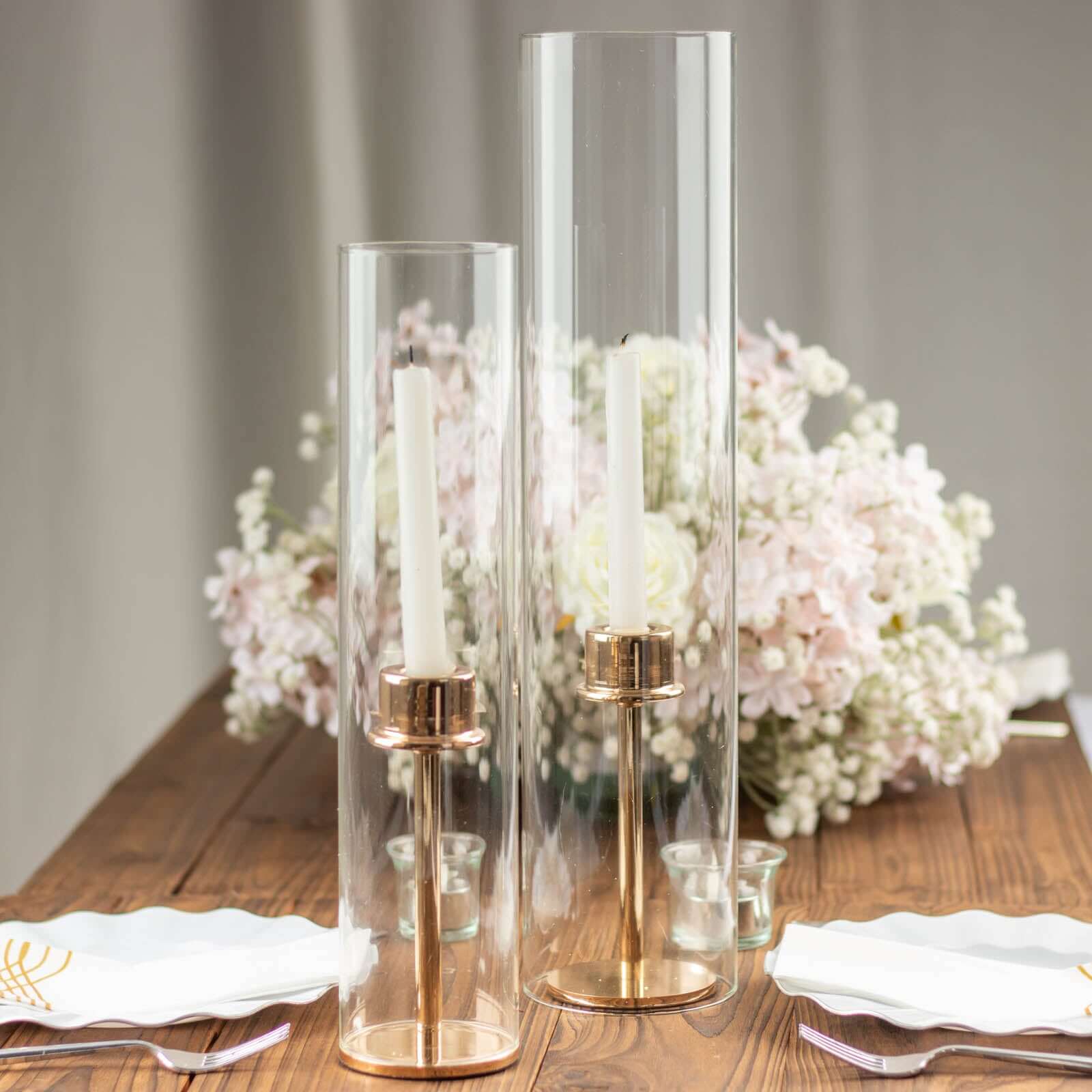 2-Pack Clear Glass Candelabra Shades Open End Hurricane Design - Stylish Table Centerpiece 14"