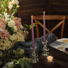 12-Pack Taper Candles Spiral Long Burn Wick Design Violet Amethyst - Premium Unscented Wax Dinner Candle Sticks 11"