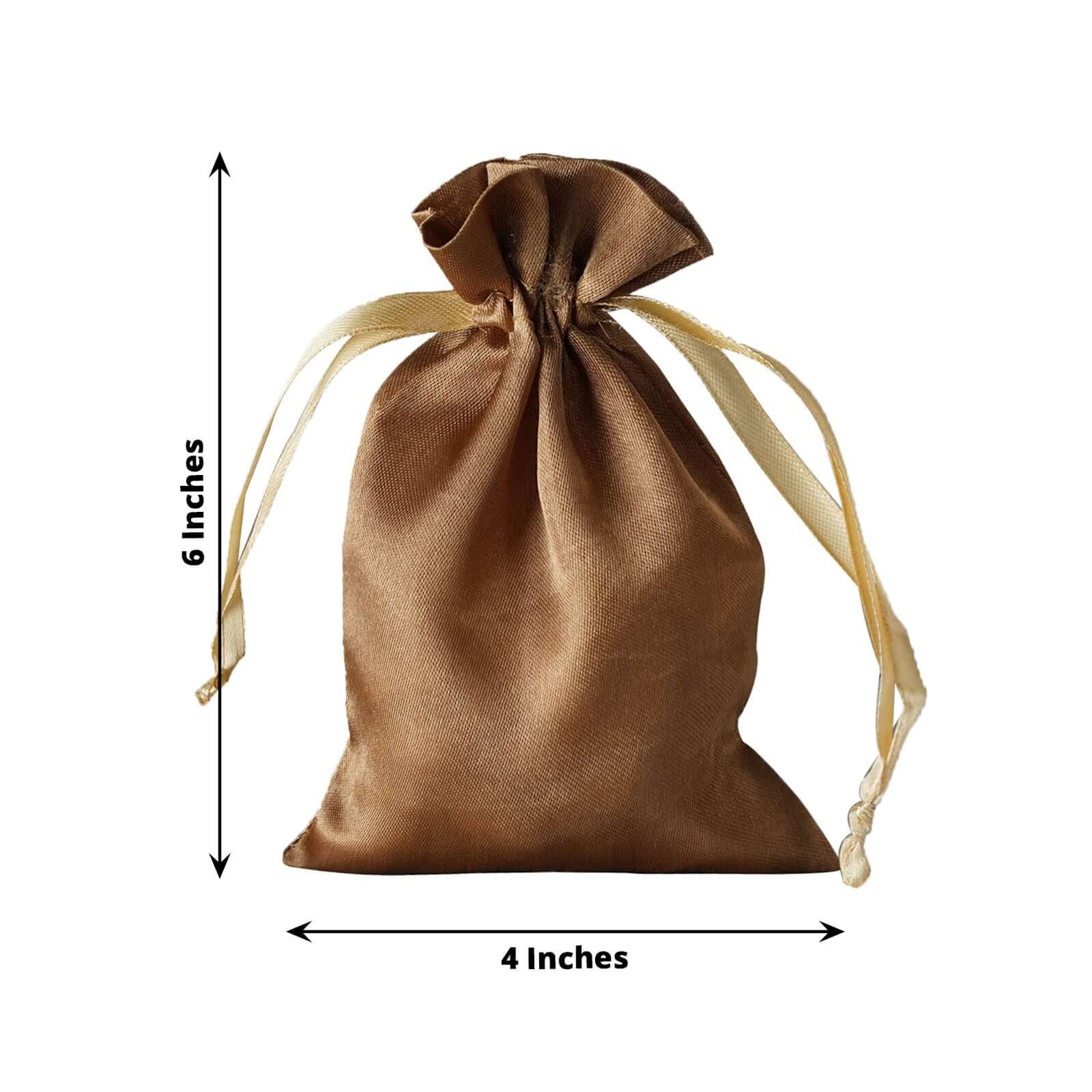 12 Pack 4"x6" Antique Gold Satin Drawstring Wedding Party Favor Gift Bags