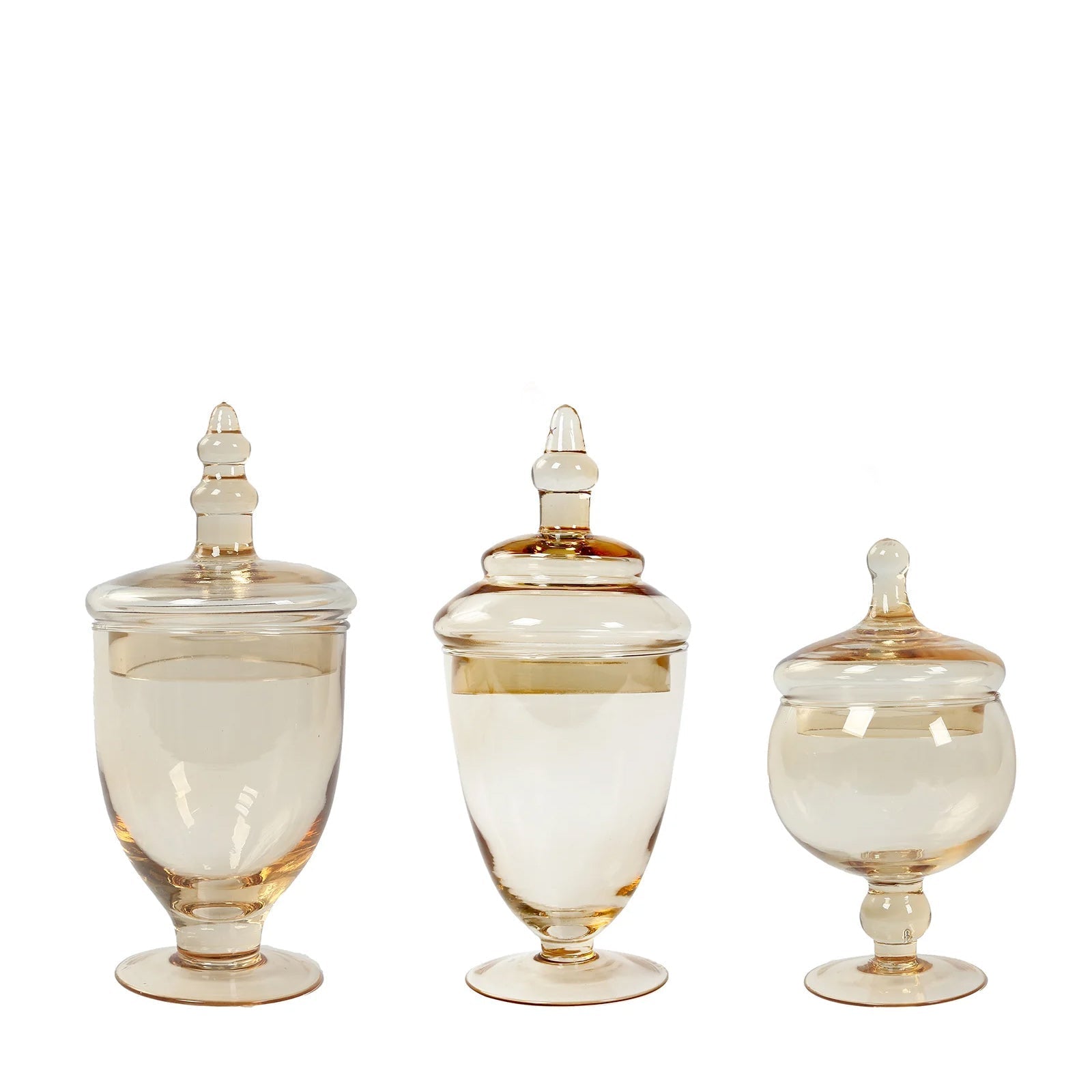 Set of 3 Glass Jars Apothecary Design Amber Gold and Snap-On Lids - Stylish Decorative Candy Buffet Storage 8.5", 9", 10"