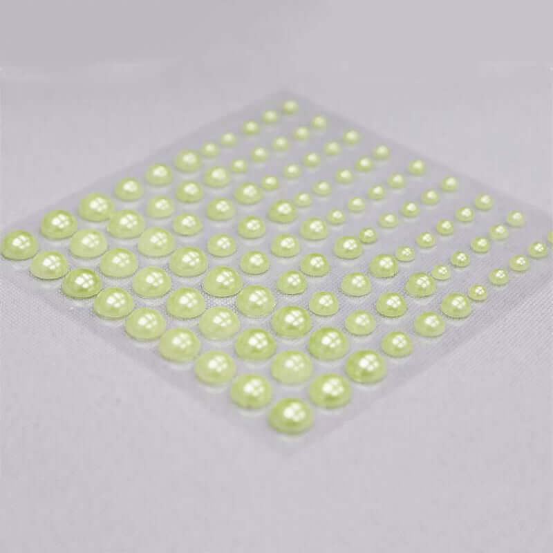 486 Pcs Apple Green Self Adhesive Pearl Rhinestone DIY Gem Stickers - Assorted Sizes