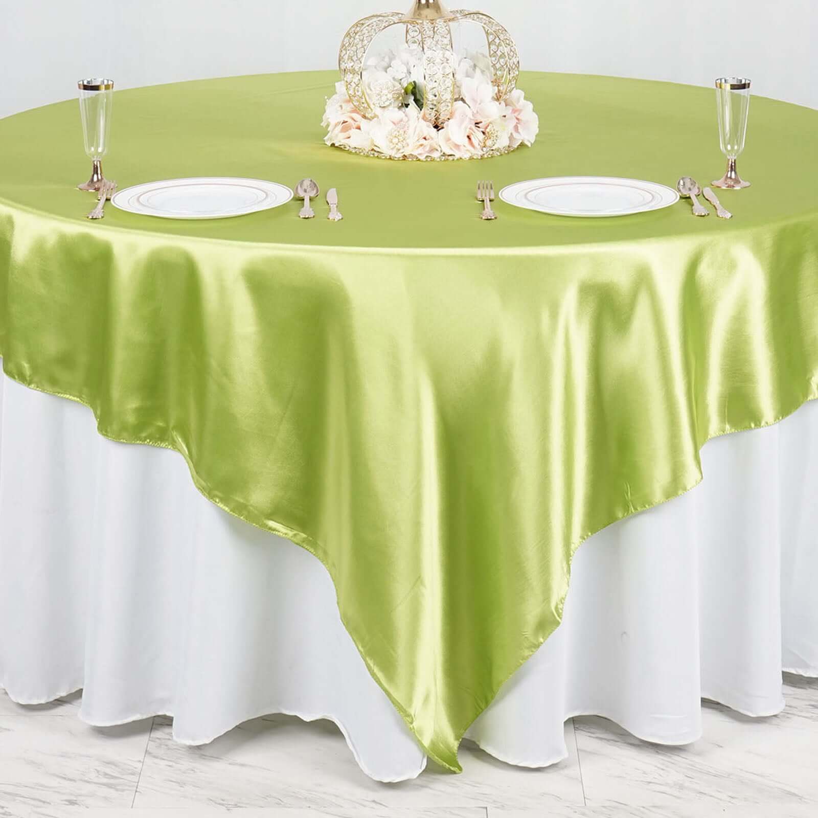 Satin 90"x90" Table Overlay Square Tablecloth Apple Green - Smooth Finish Table Topper