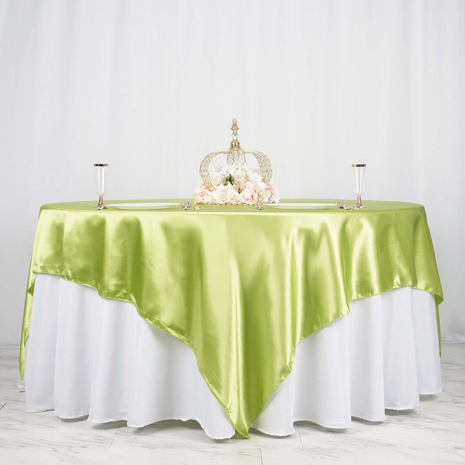 Satin 90"x90" Table Overlay Square Tablecloth Apple Green - Smooth Finish Table Topper