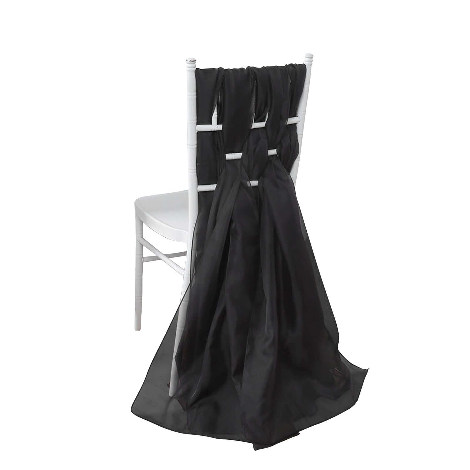 5 Pack Premium Chiffon Chair Sashes Black - Soft & Lightweight Designer Chair Bows for Stylish DIY Chair Accents 22"x78"