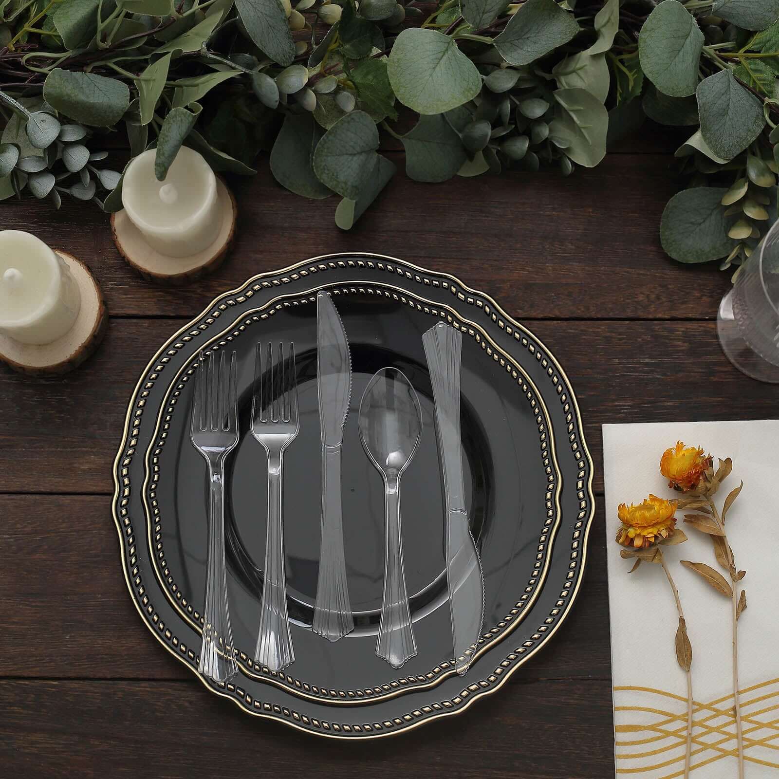 24-Pack Plastic Silverware Set with Fan Flared Tip Handle Clear - Heavy Duty Disposable Utensils 7"