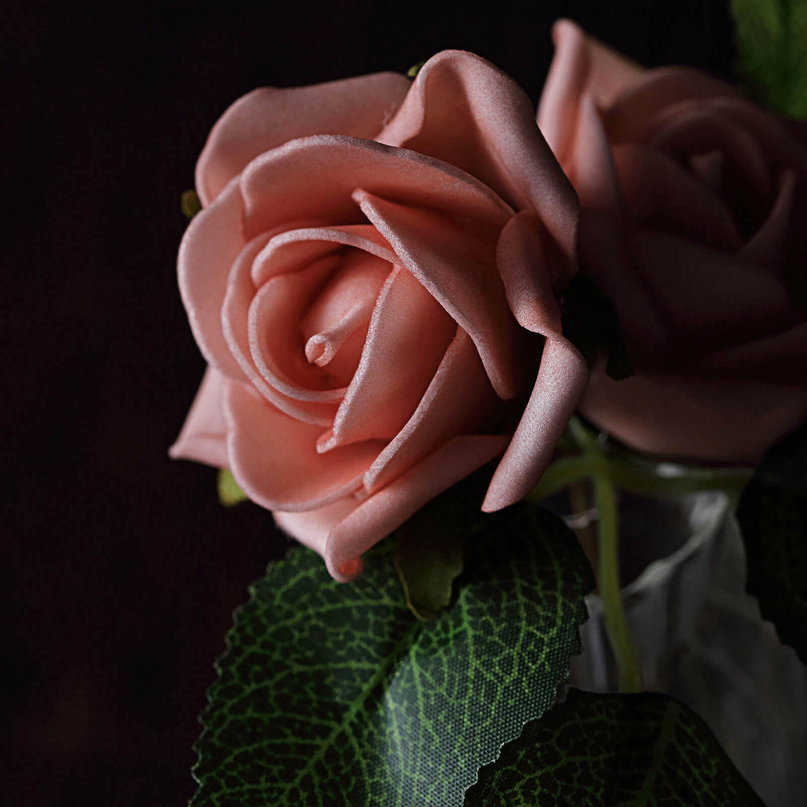24 Roses 2" Dusty Rose Artificial Foam Flowers With Stem Wire and Leaves