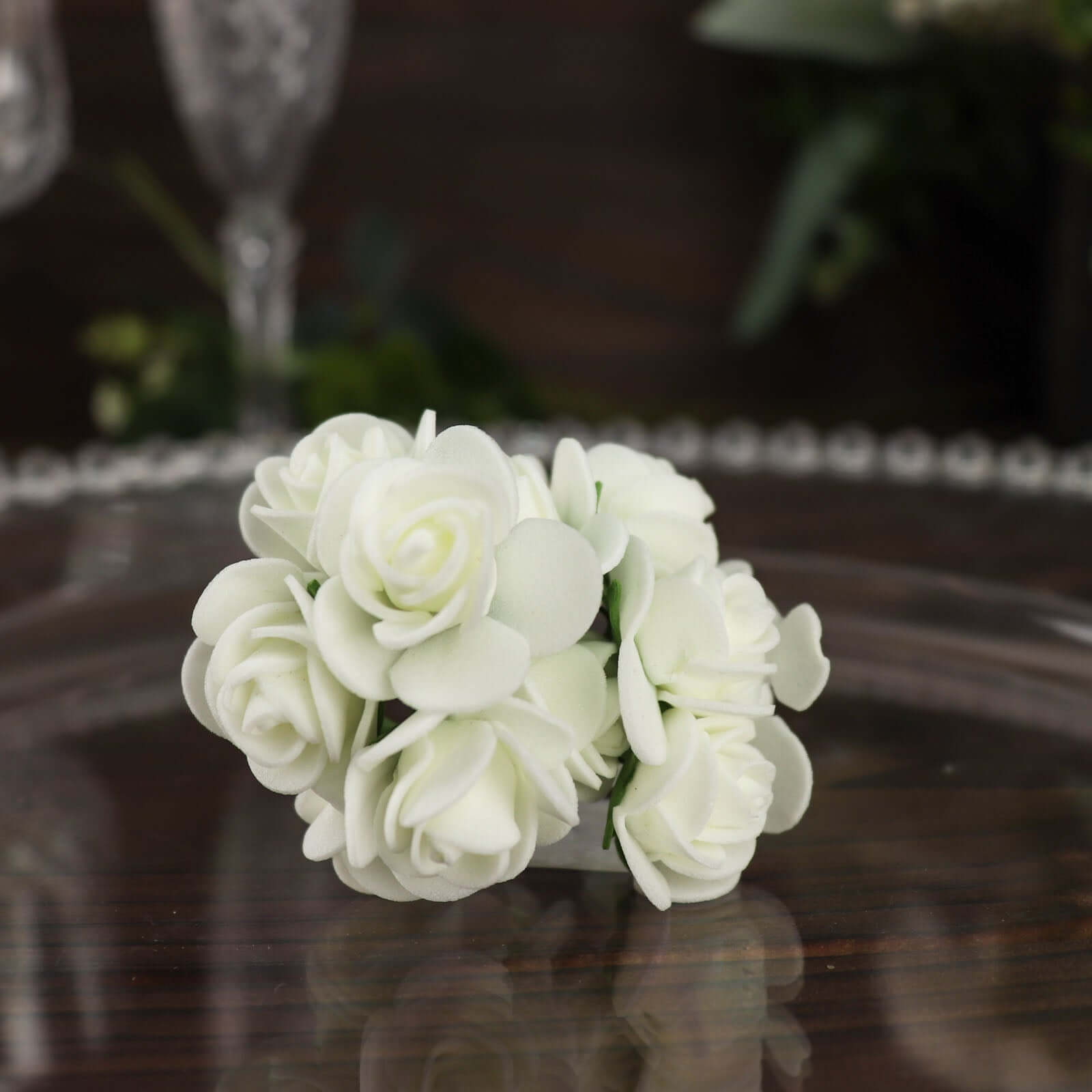48 Roses 1" Ivory Real Touch Artificial DIY Foam Rose Flowers With Stem, Craft Rose Buds