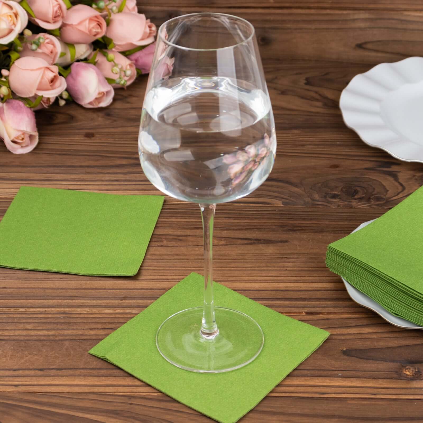 20-Pack Paper Linen-Like Cocktail Napkins Olive Green - Disposable 5"x5" Airlaid Soft Napkins