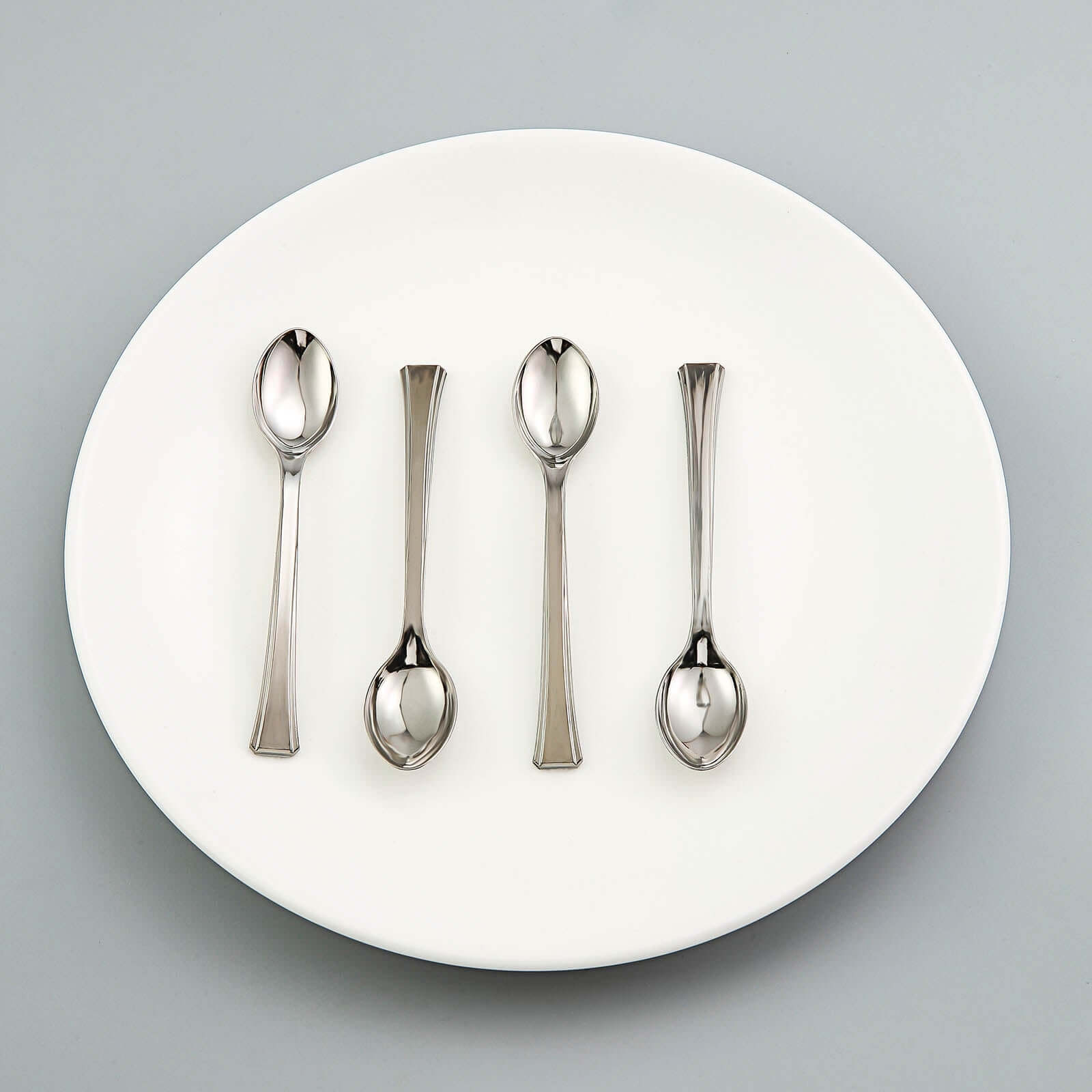 36-Pack Dessert Spoons Mini Heavy Duty Design Silver - Plastic Disposable Utensils for Catering and Gatherings 4"