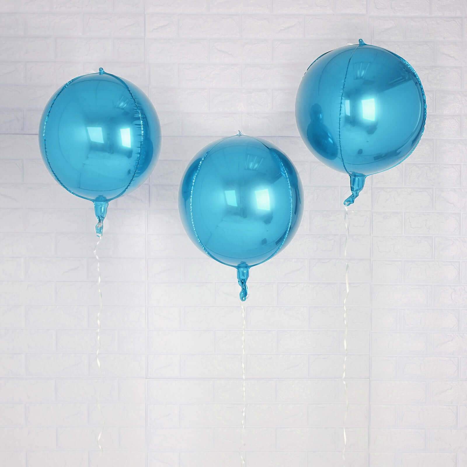 2 Pack 12" 4D Metallic Blue Sphere Mylar Foil Helium or Air Balloons