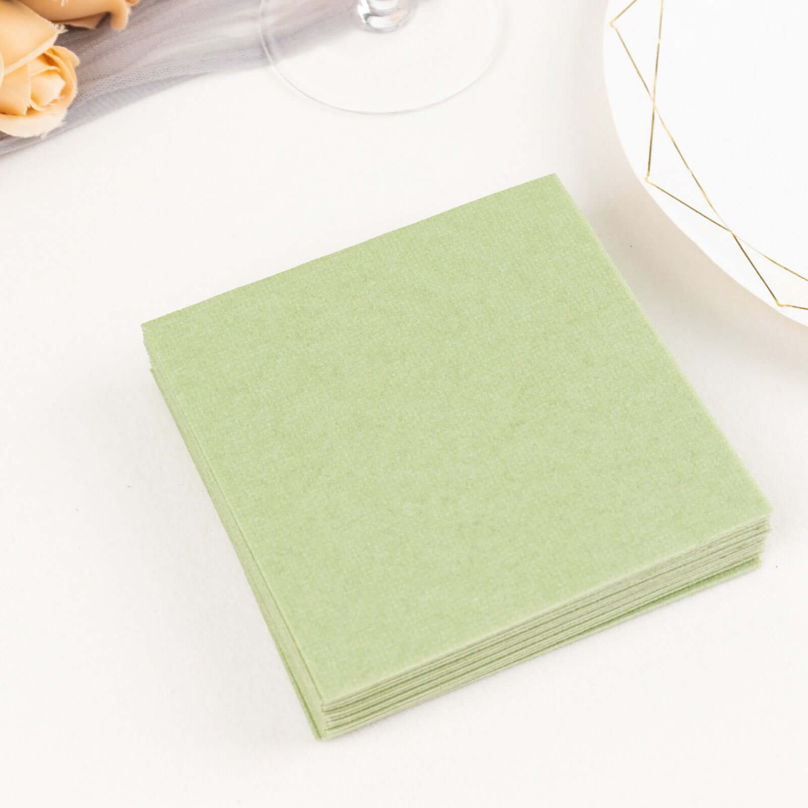 20-Pack Paper Linen-Like Cocktail Napkins Sage Green - Disposable 5"x5" Airlaid Soft Napkins