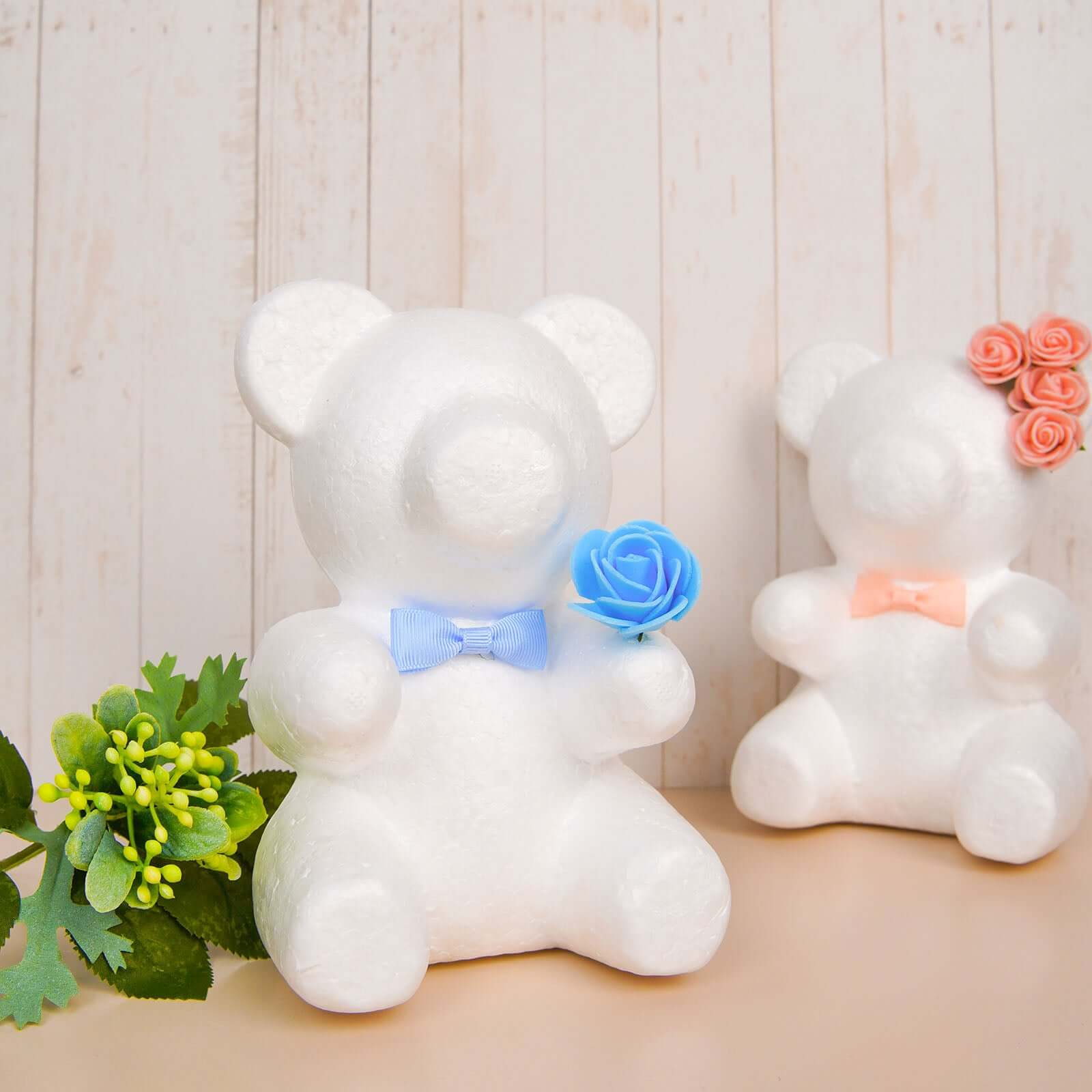 2 Pack 7" DIY White 3D Modeling StyroFoam Bears, Polystyrene Craft Foam Animals