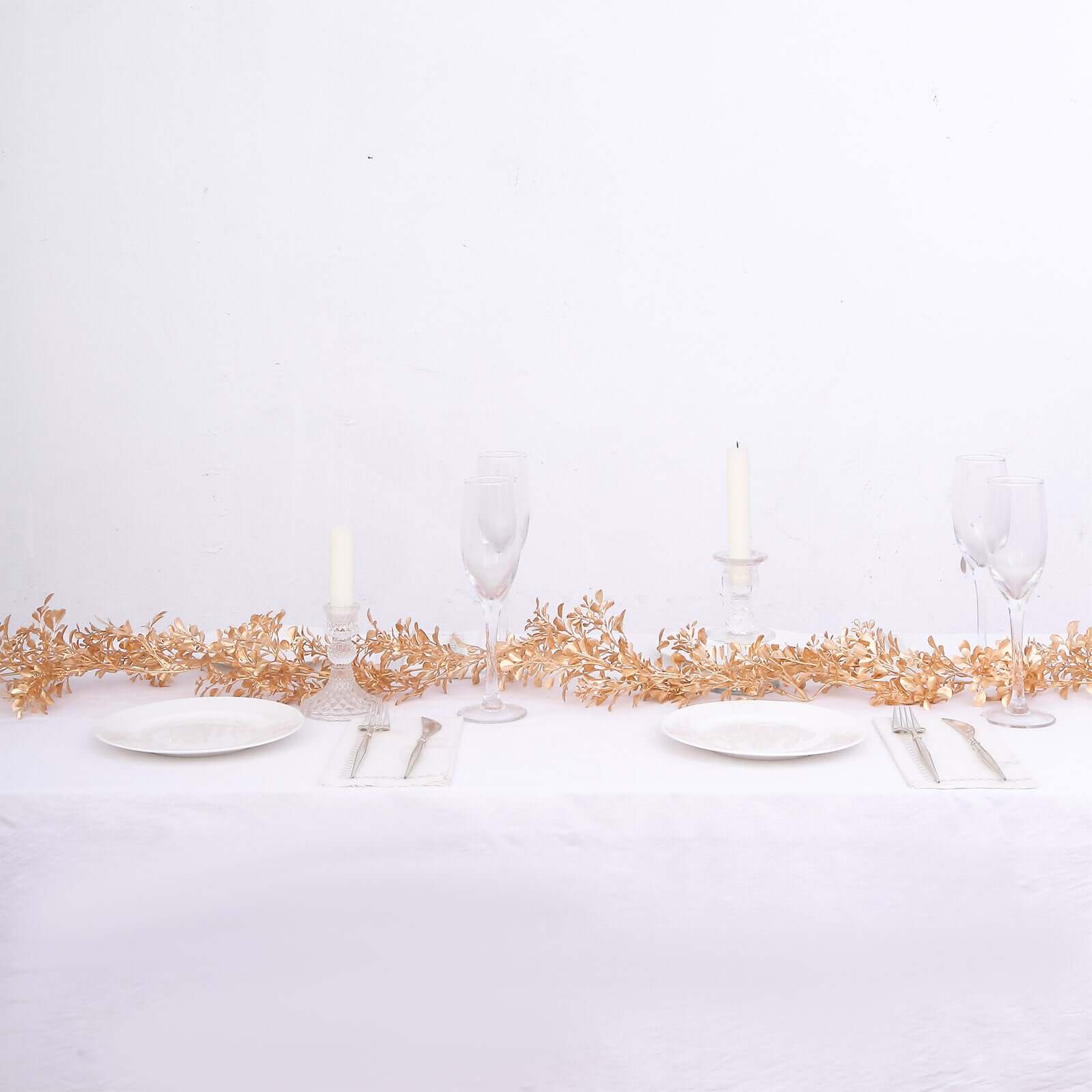 Artificial Boxwood Leaf Table Garland Metallic Gold - Versatile Faux Decorative Hanging Vine for Modern & Chic Event Styling 6ft
