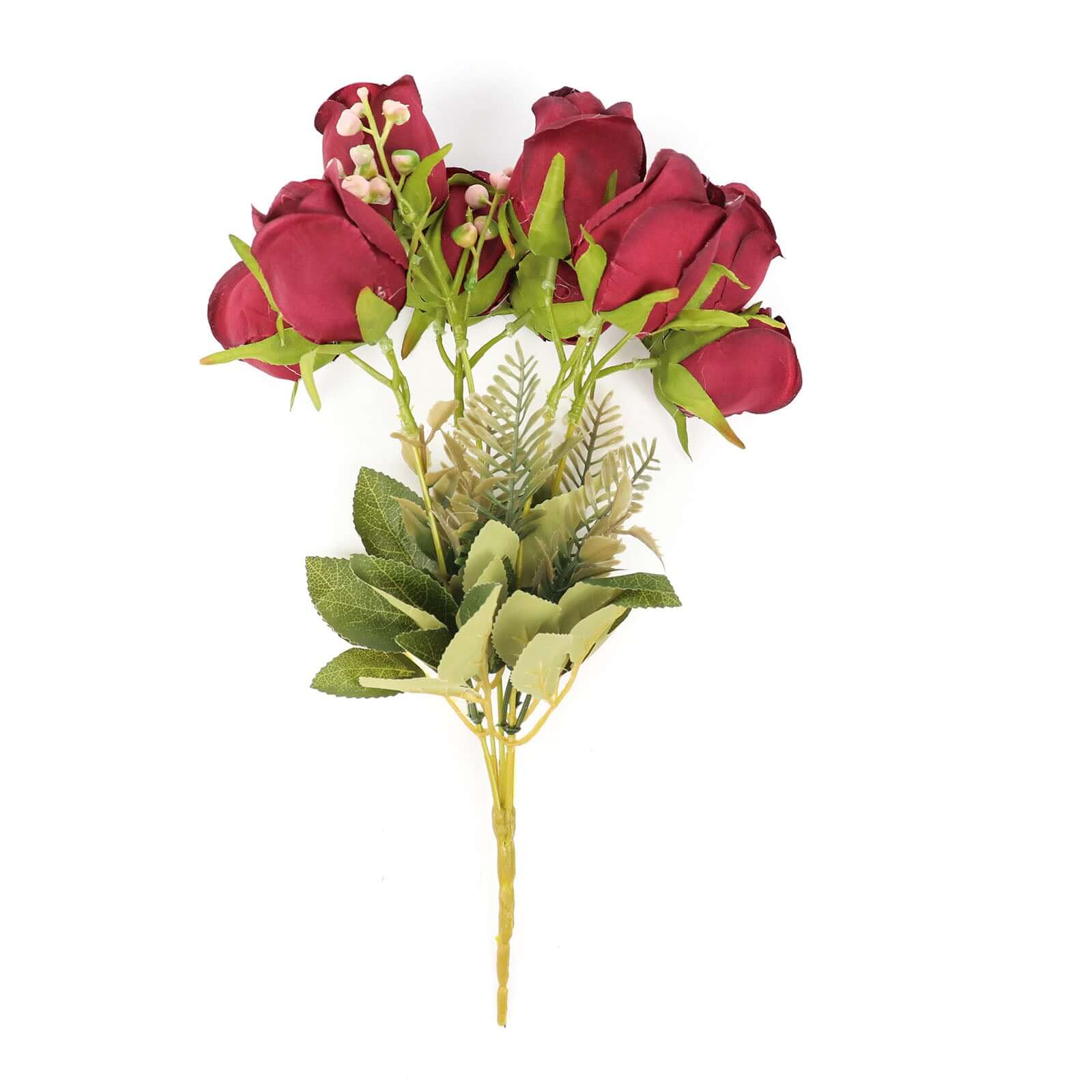 3 Pack 13" Burgundy Real Touch Silk Rose Bud Flower Bridal Bouquets, Artificial Floral Bush Arrangements