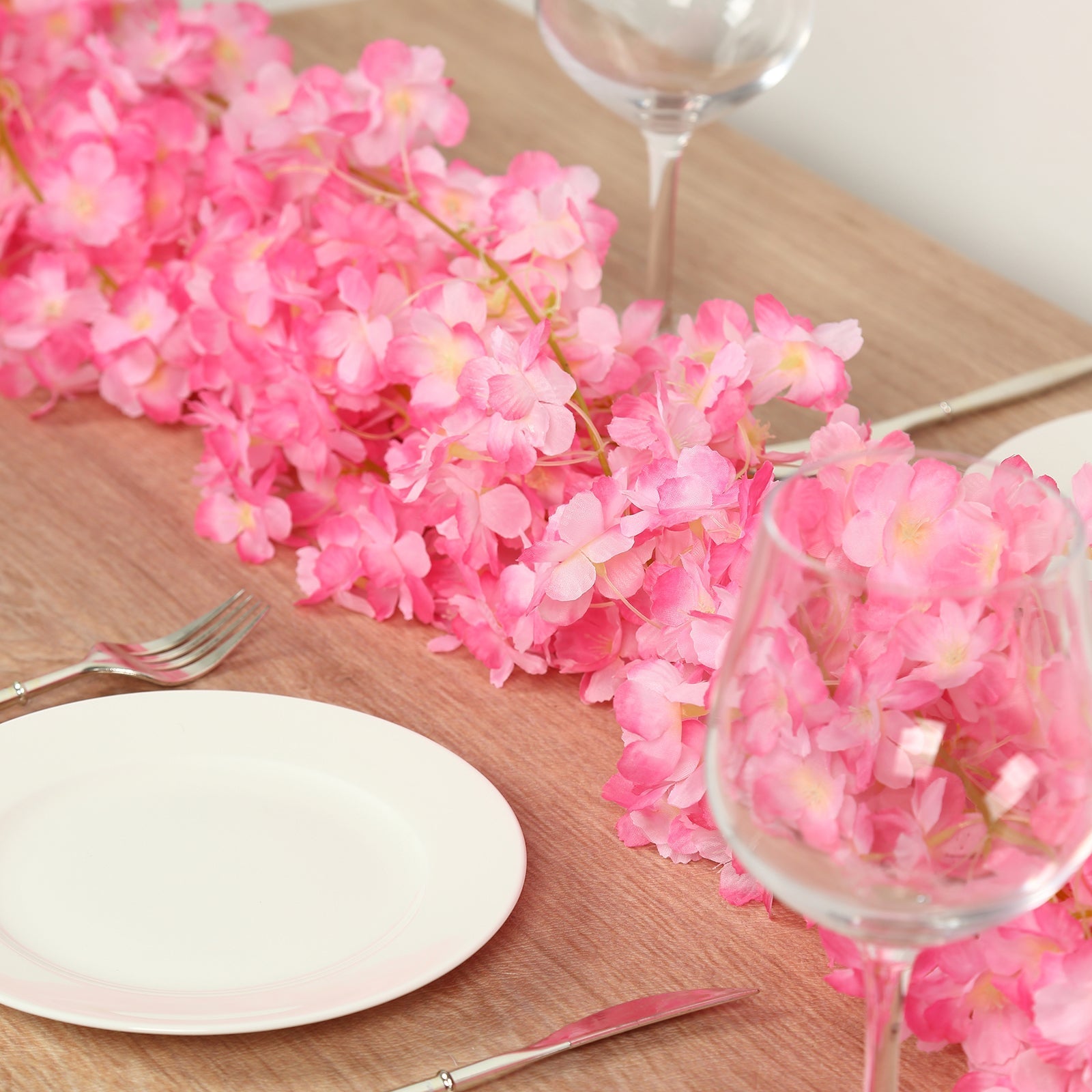 5 Pack Pink Artificial Cherry Blossom Floral Garland, 6ft Silk Flower Hanging Vines