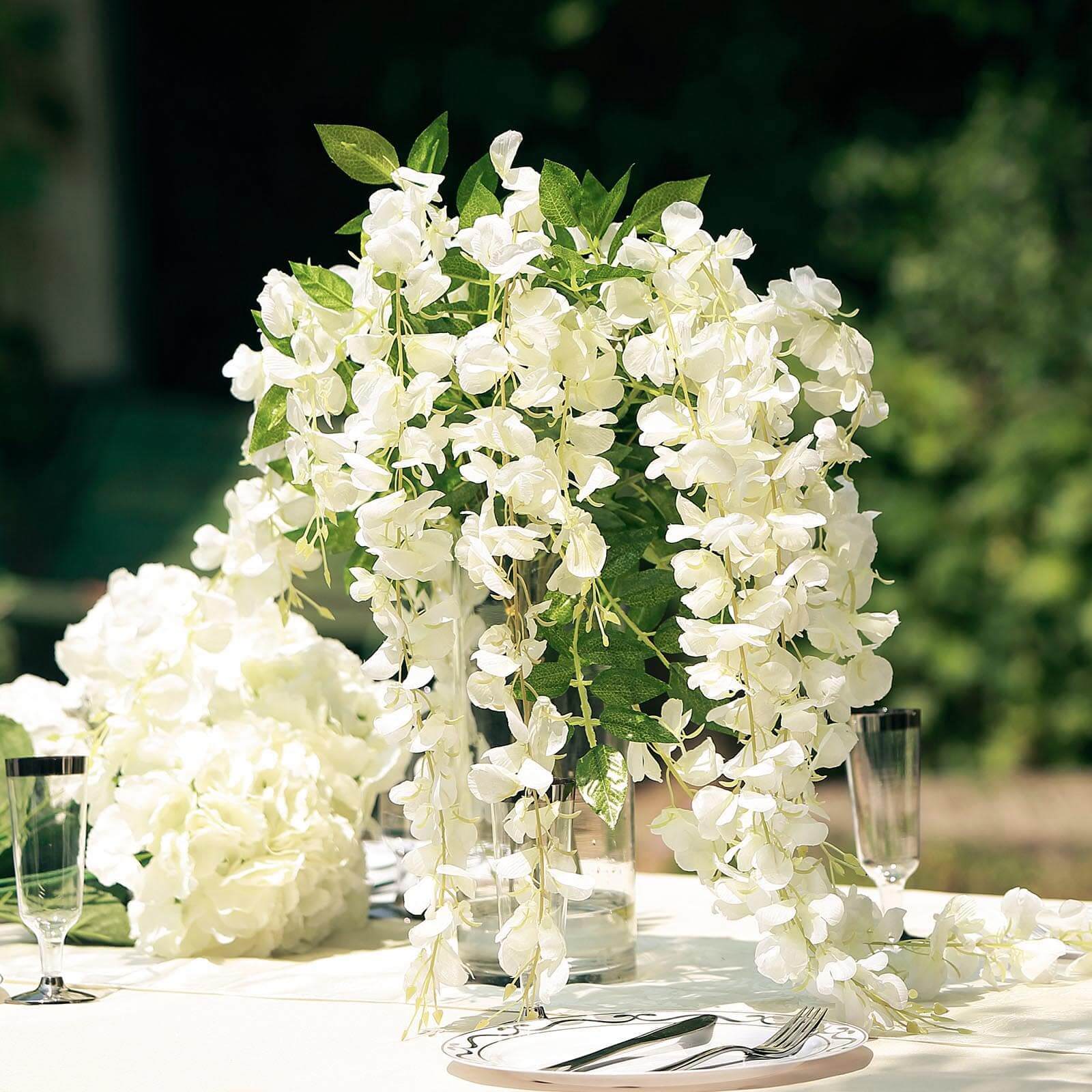 5 Pack 44" Silk Hanging Wisteria Flower Garland Vines in Cream, 3 Strands in 1 Bush