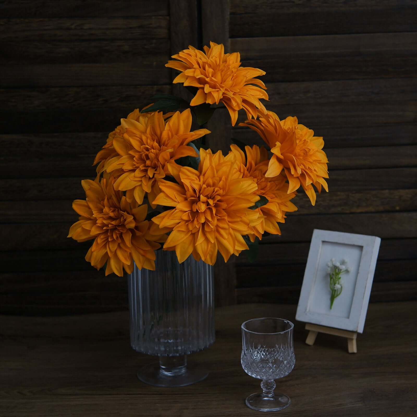 2 Bouquets 20" Orange Artificial Silk Dahlia Flower Spray Bushes