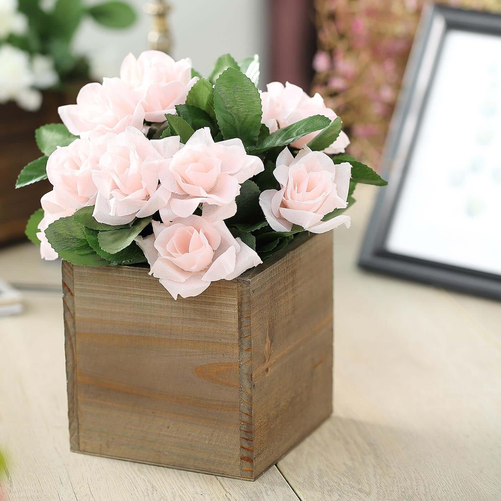 2 Pack 5" Natural Square Wood Planter Box Set With Removable Plastic Liners