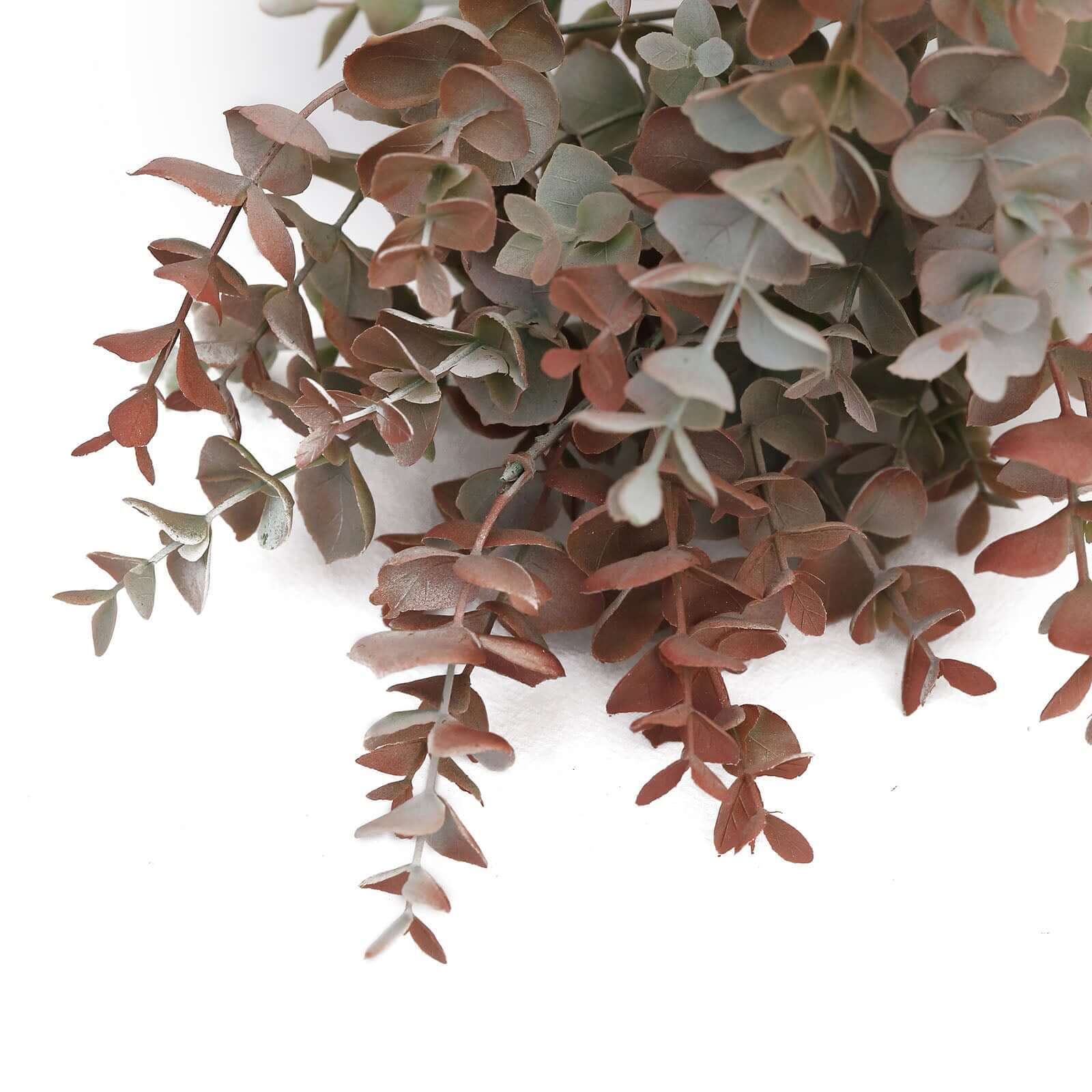 3 Pack 13" Frosted Green Red Artificial Farmhouse Eucalyptus Leaf Stems, Plastic Foliage Plants