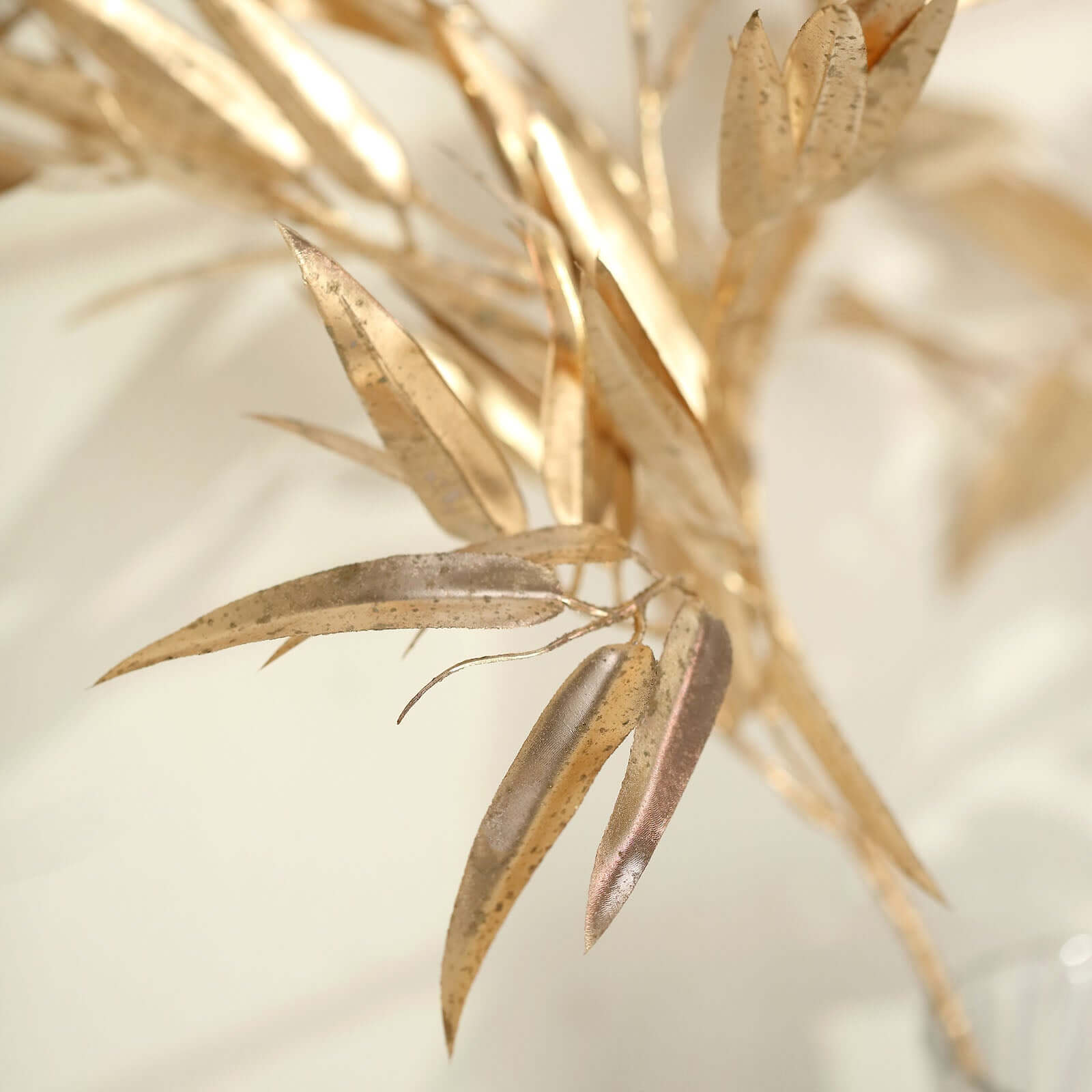 2-Pack Artificial Metallic Bamboo Leaf Branches Gold - Shiny Faux Plant Stems Vase Filler Floral Arrangement Centerpiece Decor 33"