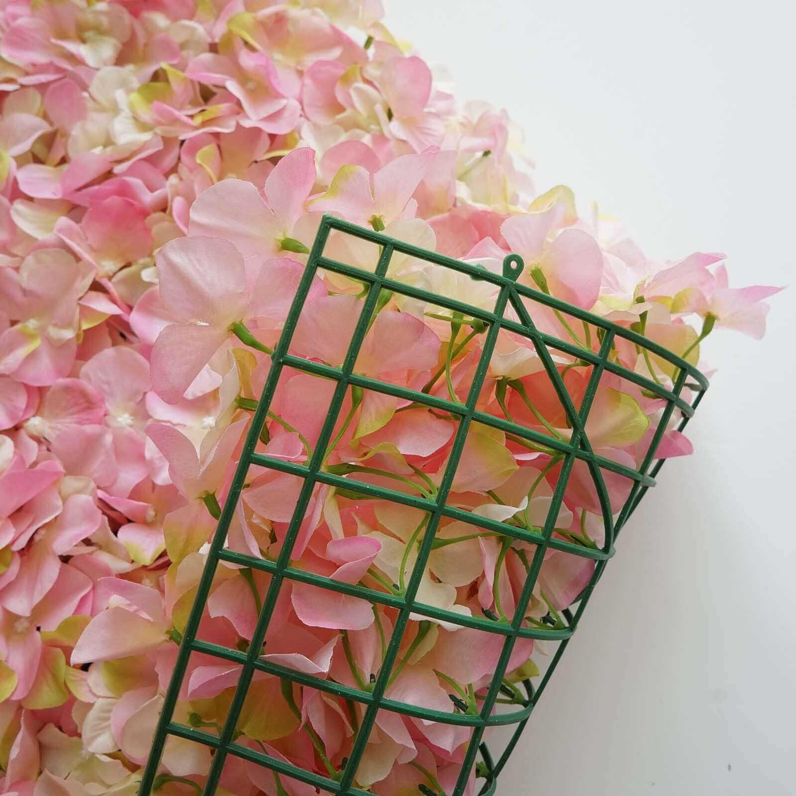 11 Sq ft. Pink Cream UV Protected Hydrangea Flower Wall Mat Backdrop - 4 Artificial Panels
