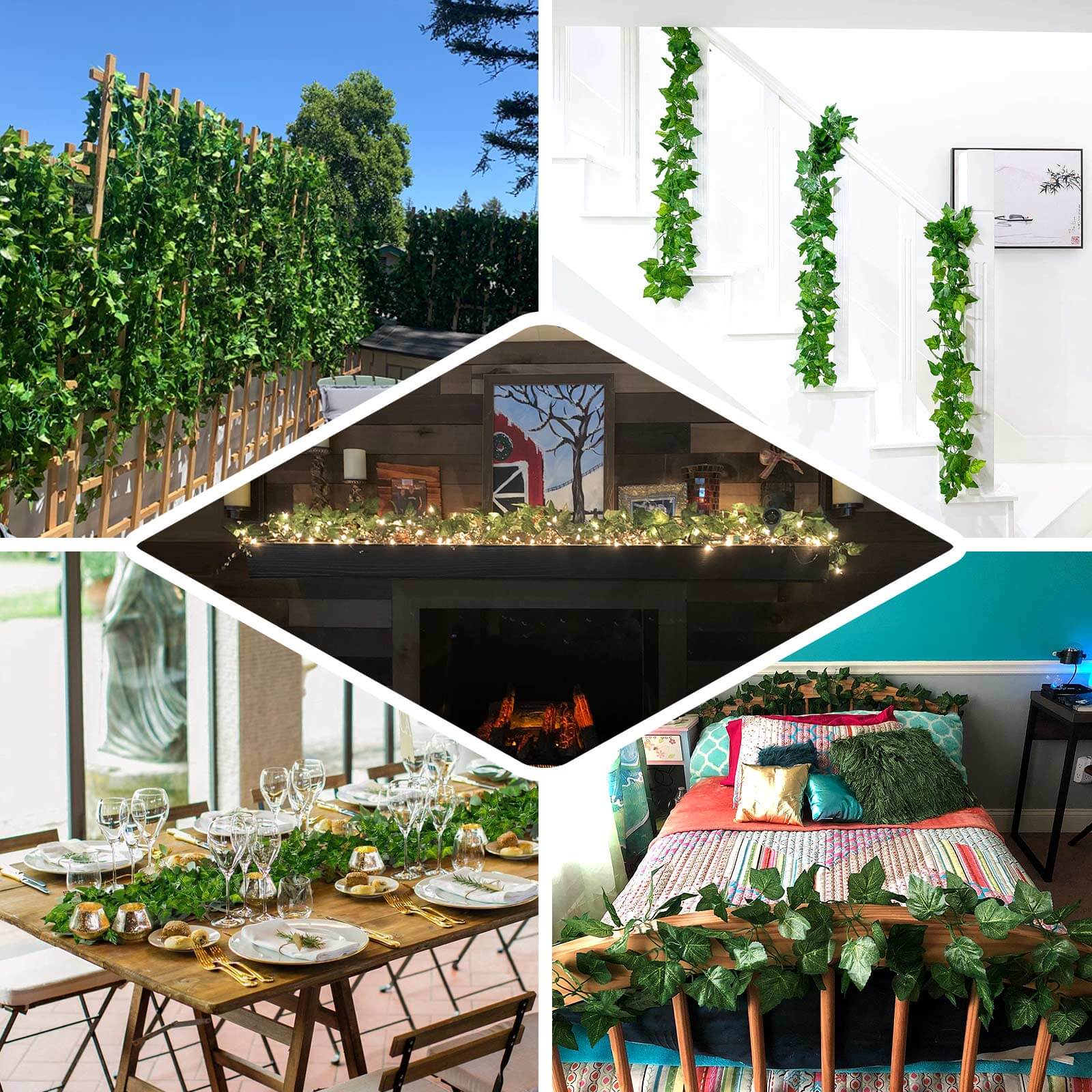 8ft Dark Green UV Protected Artificial Silk Ivy Leaf Garland Vine, Outdoor Indoor