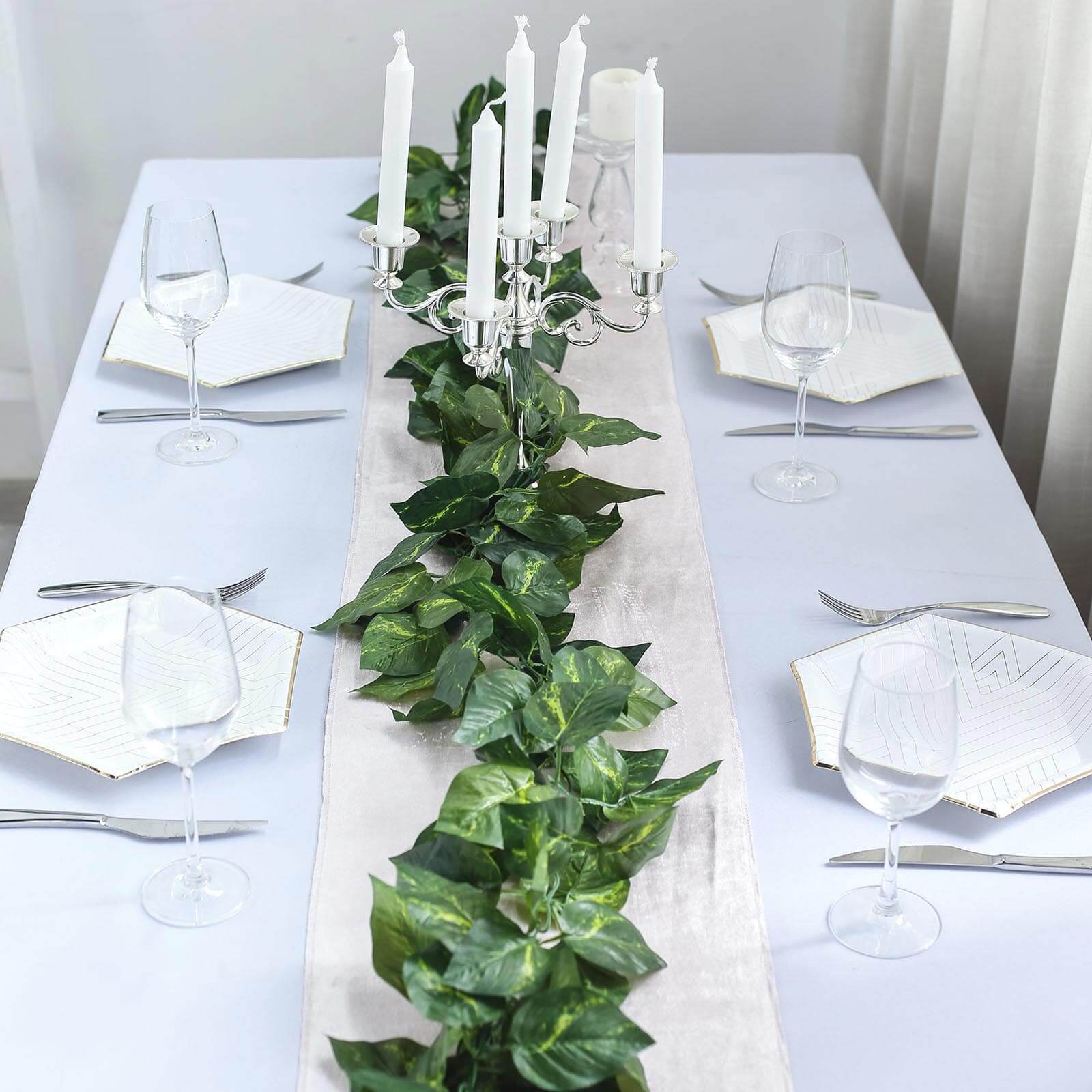 8ft Green UV Protected Artificial Silk Ivy Leaf Garland Vine, Outdoor Indoor