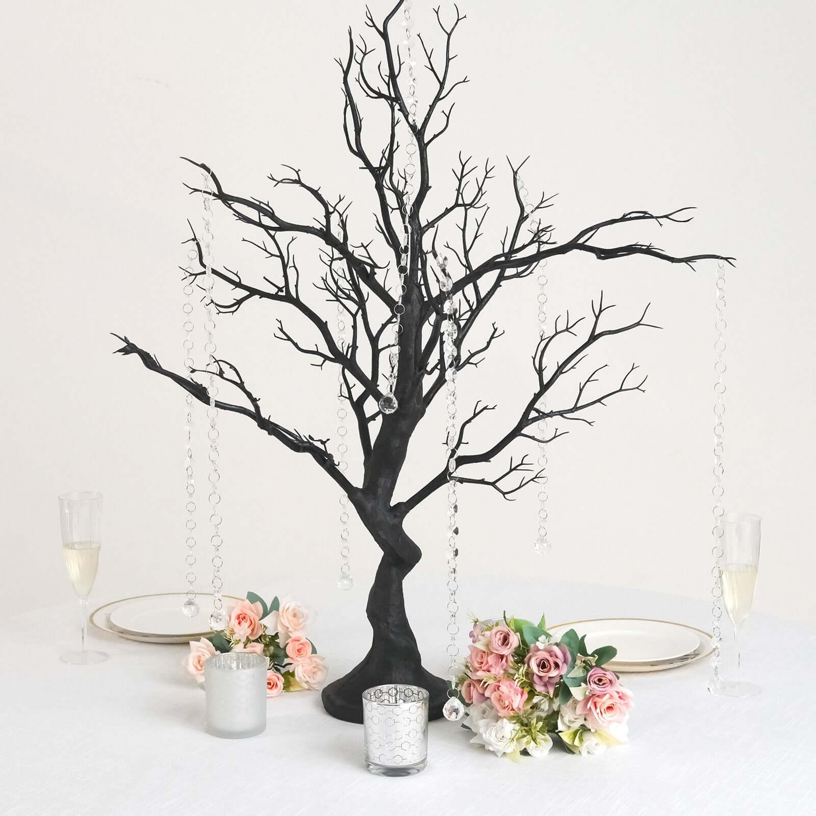 Manzanita Tree Centerpiece Black with 8 Acrylic Bead Chains - Easy Assembly Decorative Artificial Tree for Modern Weddings Parties & Event Displays 34"