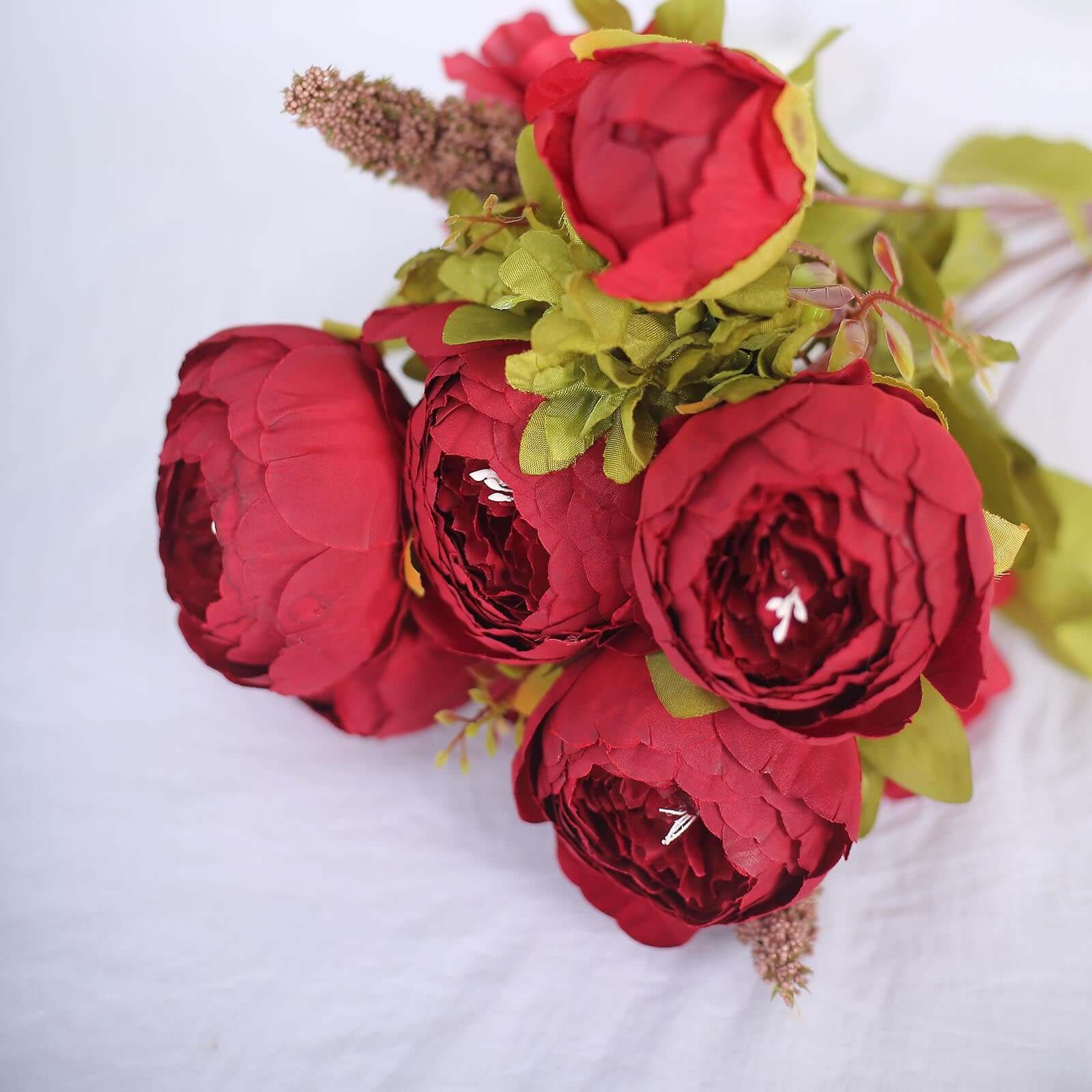 2 Pack 19" Burgundy Artificial Peony Flower Wedding Bouquets, Faux Silk Flower Arrangements
