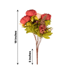 2 Pack 19" Burgundy Dusty Rose Artificial Peony Flower Wedding Bouquets, Faux Silk Flower Arrangements